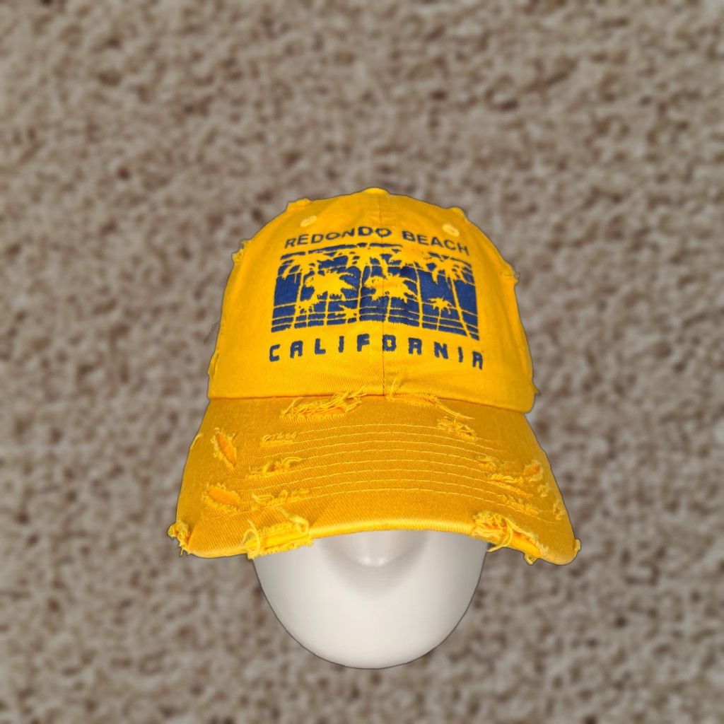 Vintage 4350 District Redondo Beach California Hat Cap Strap Back Womens OS Yellow Distressed Cotton Baseball CapOS Size ONE SIZE - 1 Thumbnail