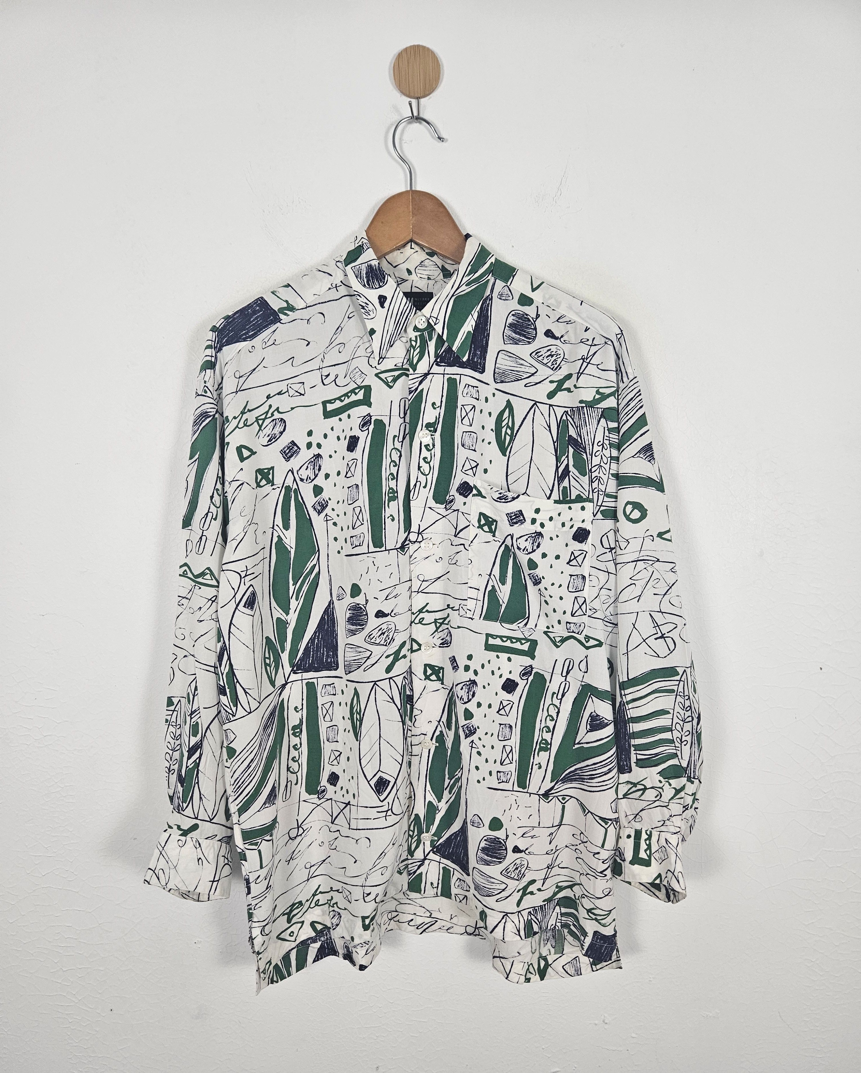 image of Issey Miyake Men Checkered Button Up Art Motive Shirt (Size Medium)