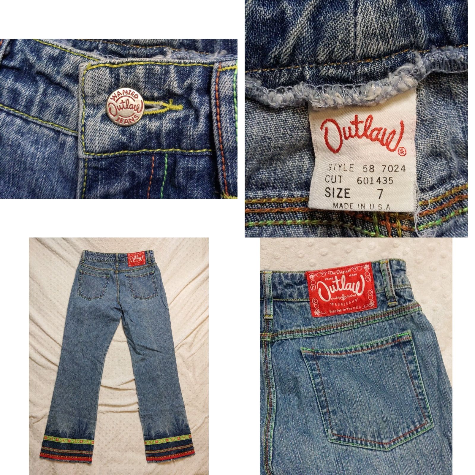 Denime VINTAGE Outlaw Jeans Womens 7 Blue Denim Light Wash 5-Pocket High Rise Regular Fit Jeans Womens Styles 90s Hippie Cowgirl USA Size 27" / US 4 / IT 40 - 8 Thumbnail