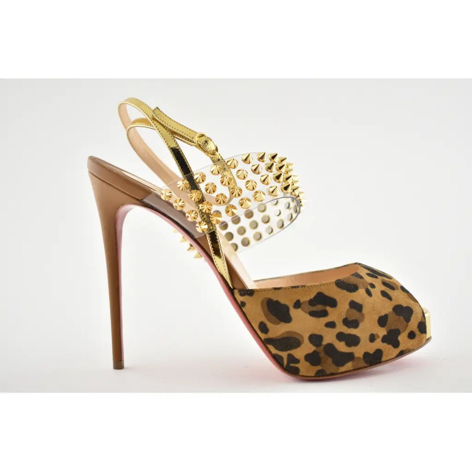 Christian Louboutin Levitagirl 120 Leopard PVC Spike Ankle Strap Heel Pump 36 Size US 6 / IT 36 - 2 Thumbnail