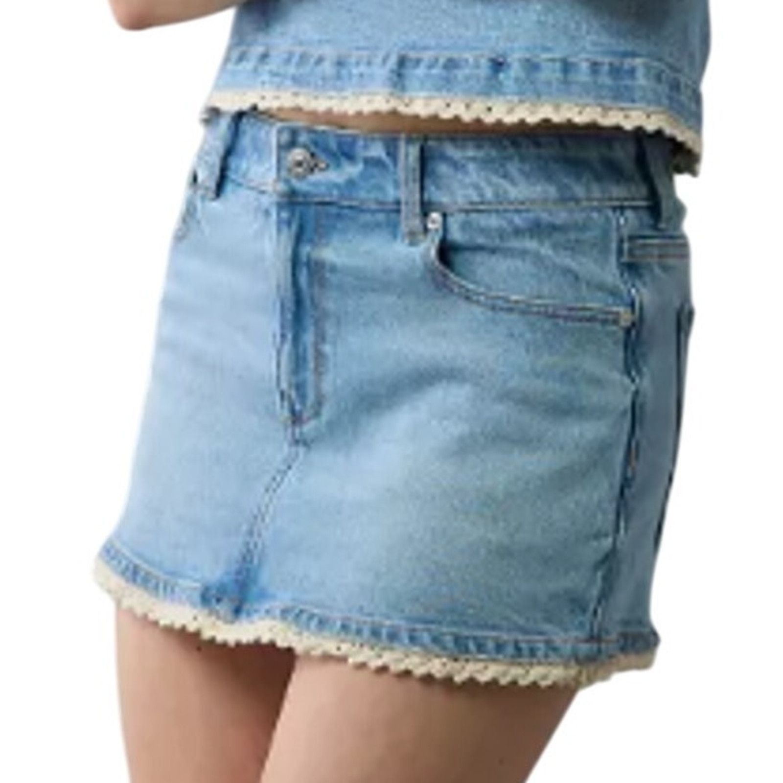 American Eagle Outfitters New American Eagle Womens 8 Medium Denim Micro Skort w Top Size 30" / US 8 / IT 44 - 4 Thumbnail