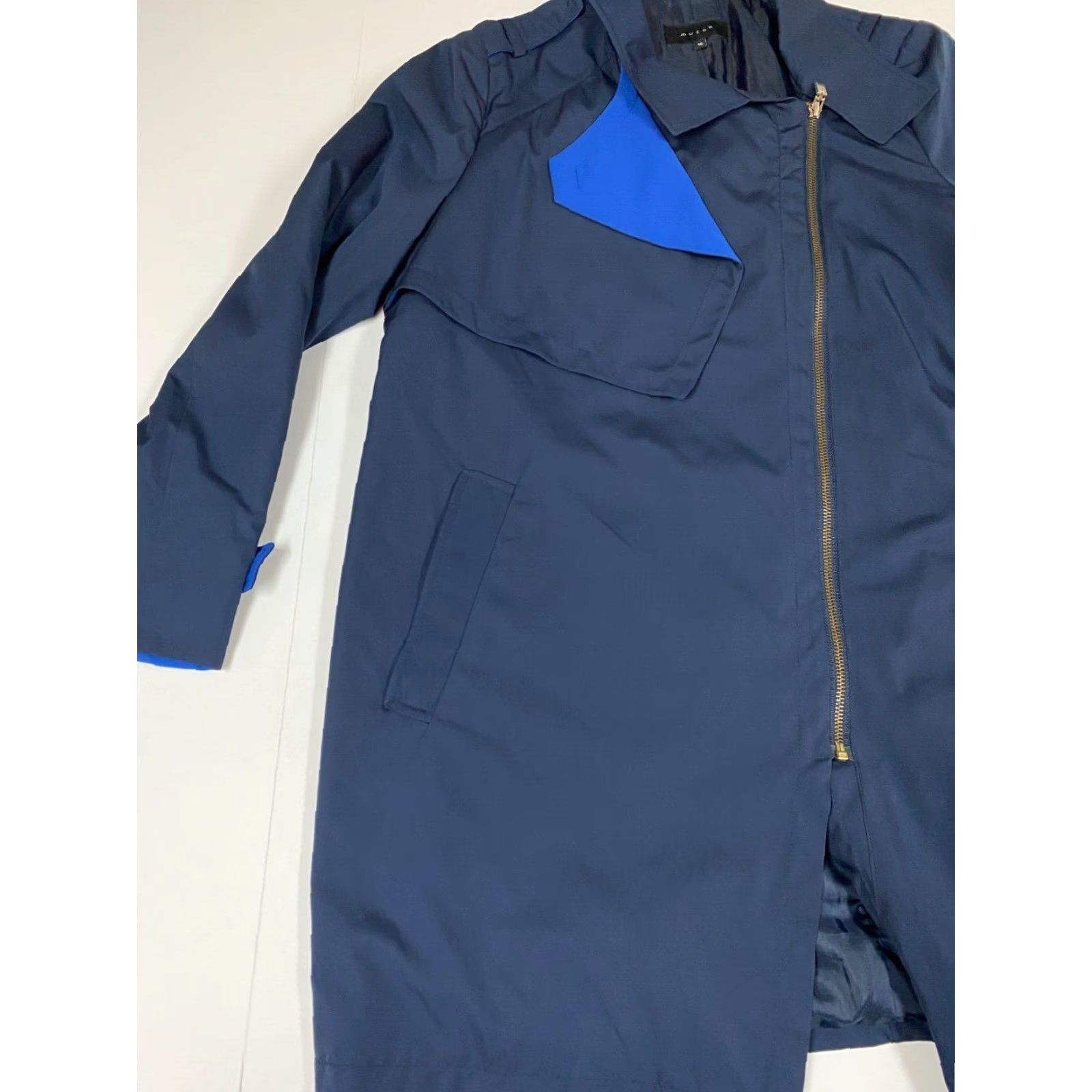 Vintage Muzak Womens Jacket XL Blue Full Zip Coat Style Trench Fur Trim Retro Winter Travel Dress? Size XL / US 12-14 / IT 48-50 - 3 Thumbnail