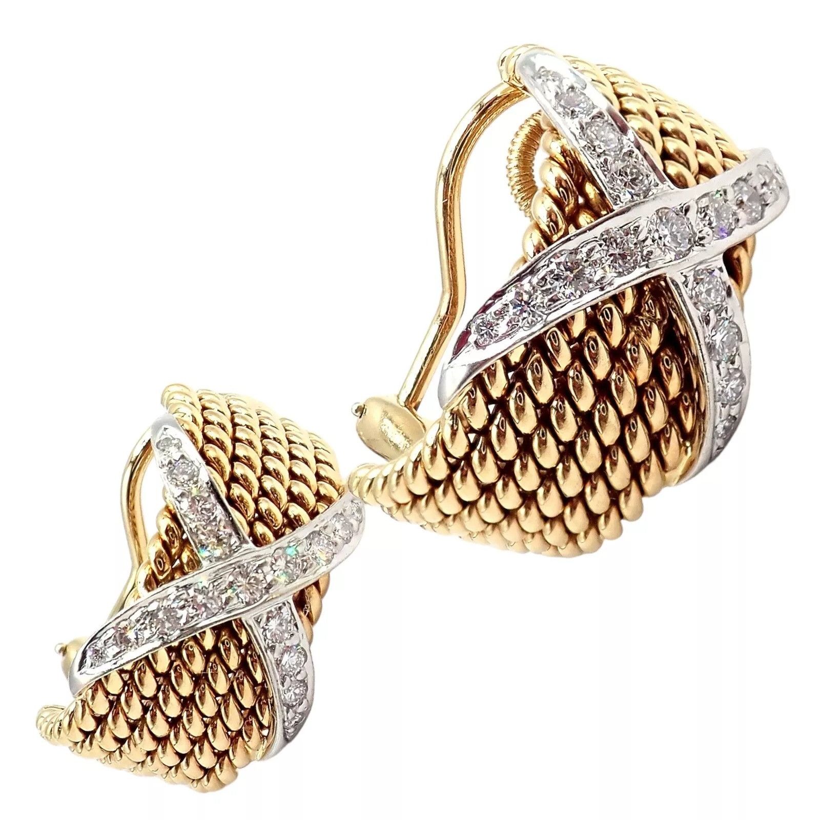 Tiffany & Co. Tiffany & Co Gold Platinum Diamond 6 Row Rope X Earrings Size ONE SIZE - 11 Thumbnail
