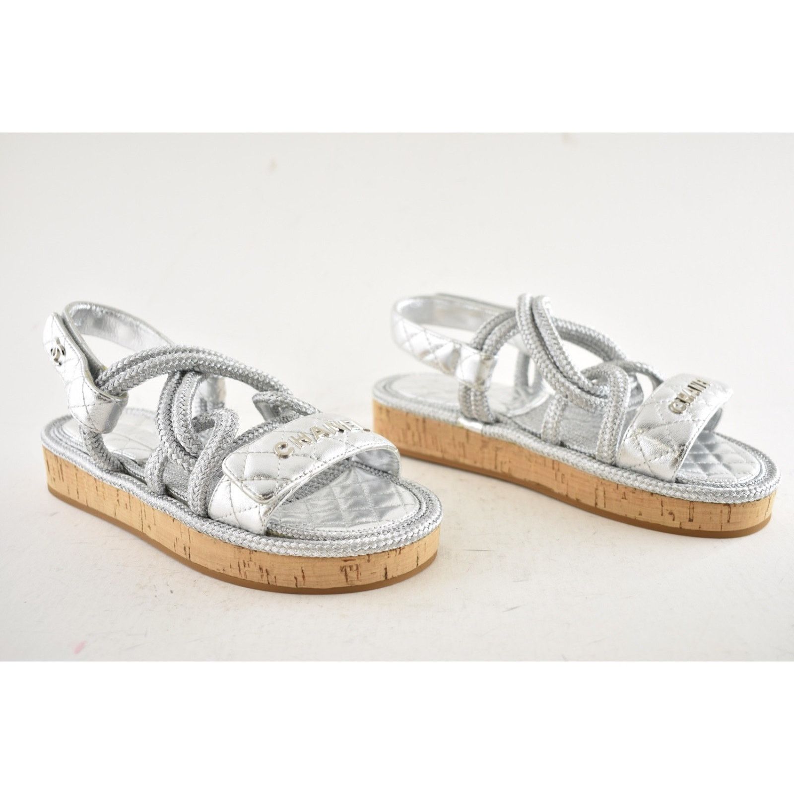 Chanel Chanel 20S Silver Cord Rope CC Logo Quilted Ankle Strap Size US 6 / IT 36 - 4 Thumbnail