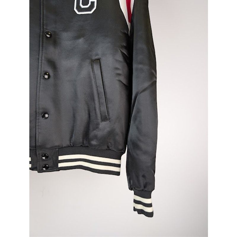 Celine o1rshd1 Teddy Logo-Applique Satin Varsity Jacket in Black Size US M / EU 48-50 / 2 - 6 Thumbnail