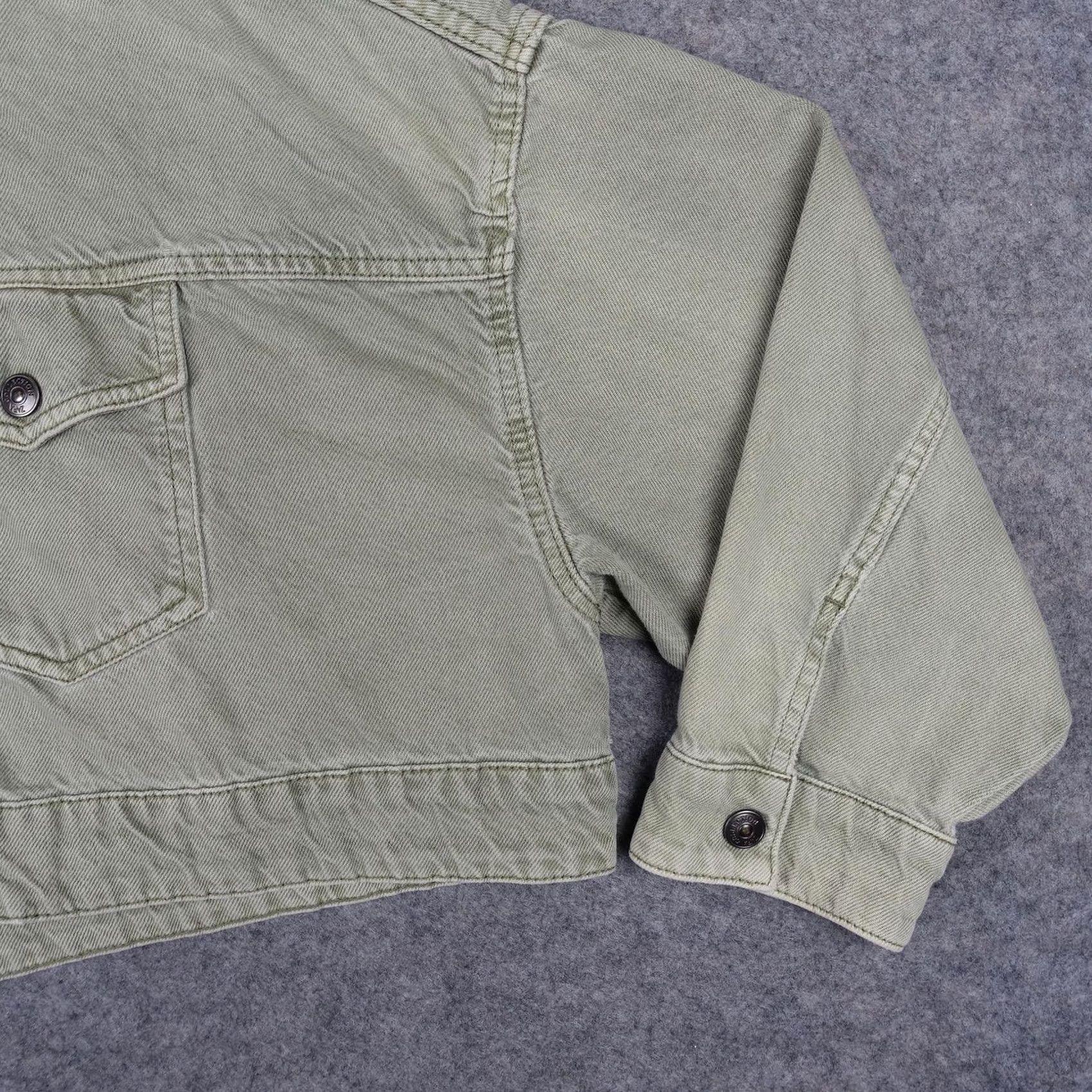 Zara VINTAGE Zara Jacket Womens Small Green Hooded Cropped Twill Snap Front Utility Pockets Size S / US 4 / IT 40 - 5 Thumbnail