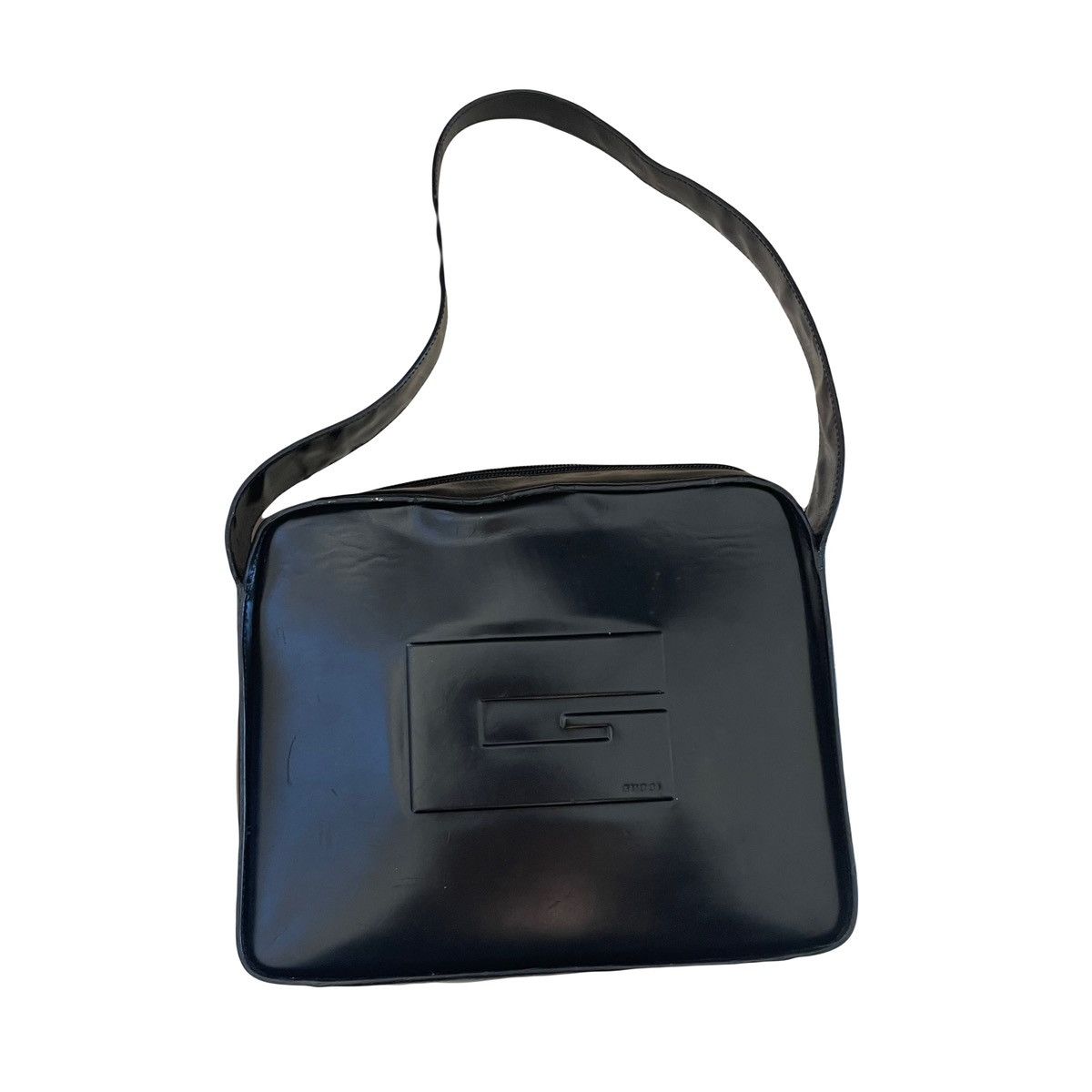 image of Vintage Gucci Logo Patent Leather Shoulder Bag in Black, Women's