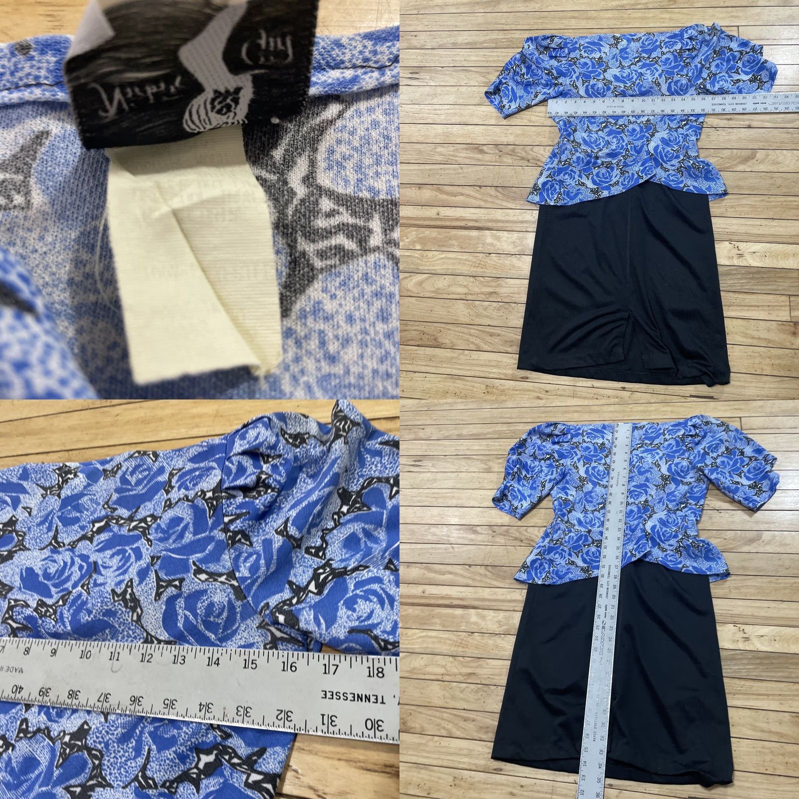 Vintage VINTAGE Nicki's Girl Sheath Dress Shirt Dress 80s Floral Blue Knee Length Ruched Peplum Cowl Neck Women Size 2 Girls Mens Womens Size XS / US 0-2 / IT 36-38 - 8 Thumbnail