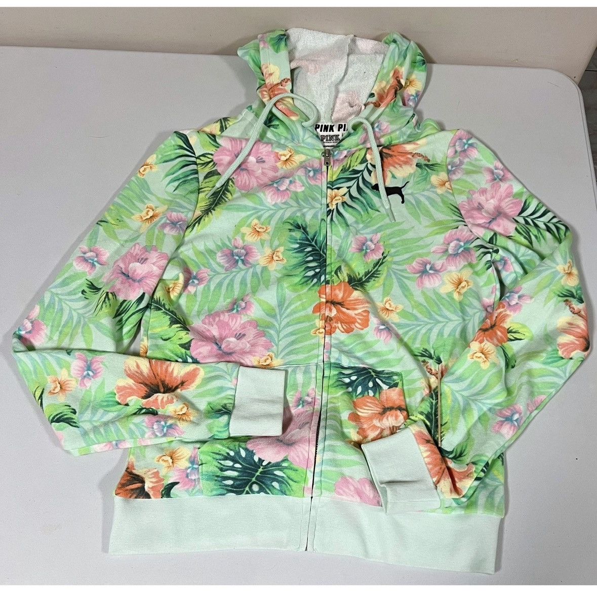 Victoria's Secret Green Hibiscus Flower Tropical Floral Sweatshirt Hoodie XS🌸✨ Size XS / US 0-2 / IT 36-38 - 4 Thumbnail