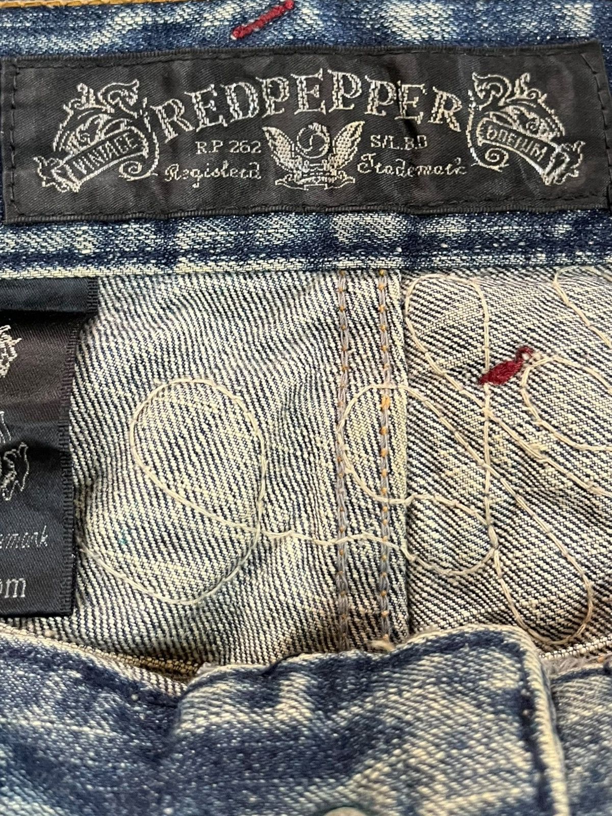 Ed Hardy Vintage Red Pepper Studded Embroidded Mudwash Denim Size US 34 / EU 50 - 7 Thumbnail