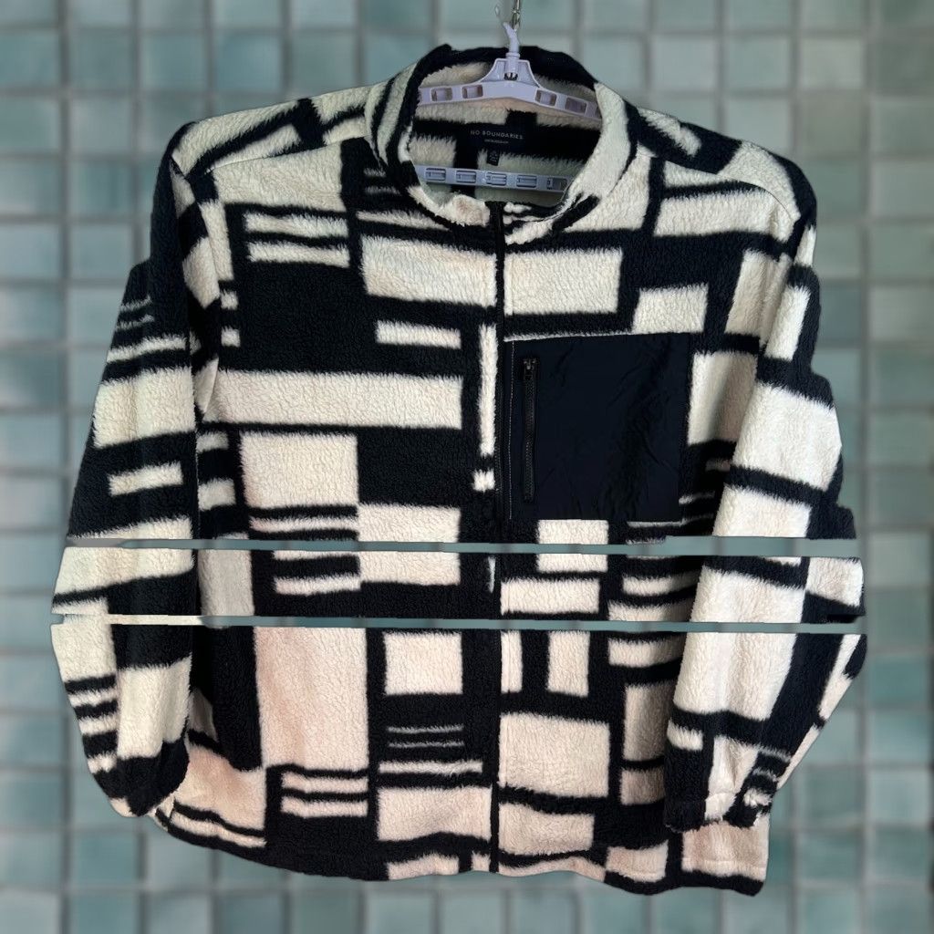 Vintage No Boundaries Full Zip Geometric Fleece Trucker Jacket Mens 3XL White/BLK Geometric/Trucker Bomber Jacket Casual Winter Fall Spring 300 Warmth Mens Size US XXL / EU 58 / 5 - 1 Thumbnail