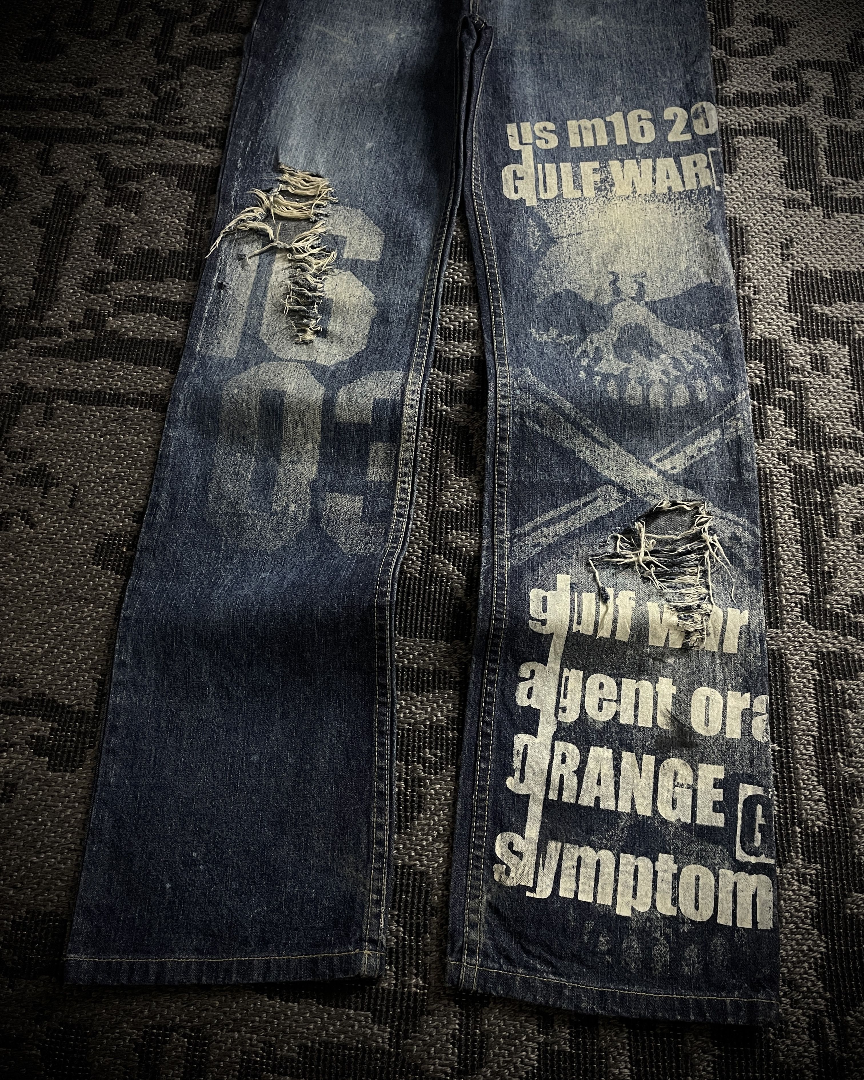 Japanese Brand H.Naoto+Die Skull Poem Print Slim Straight Jeans Size US 28 / EU 44 - 3 Thumbnail