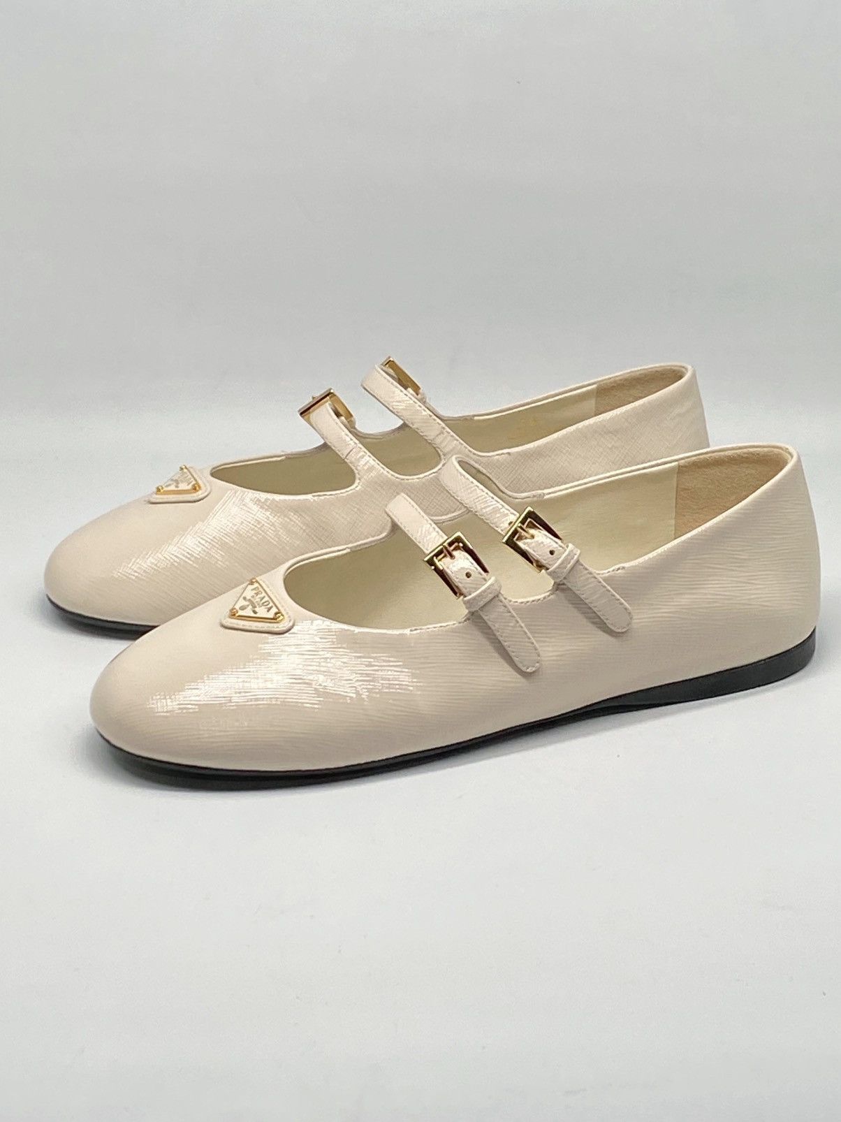 Prada Prada Leather Double-Strap Triangle Logo Ballerina Flats Size US 6 / IT 36 - 1 Thumbnail