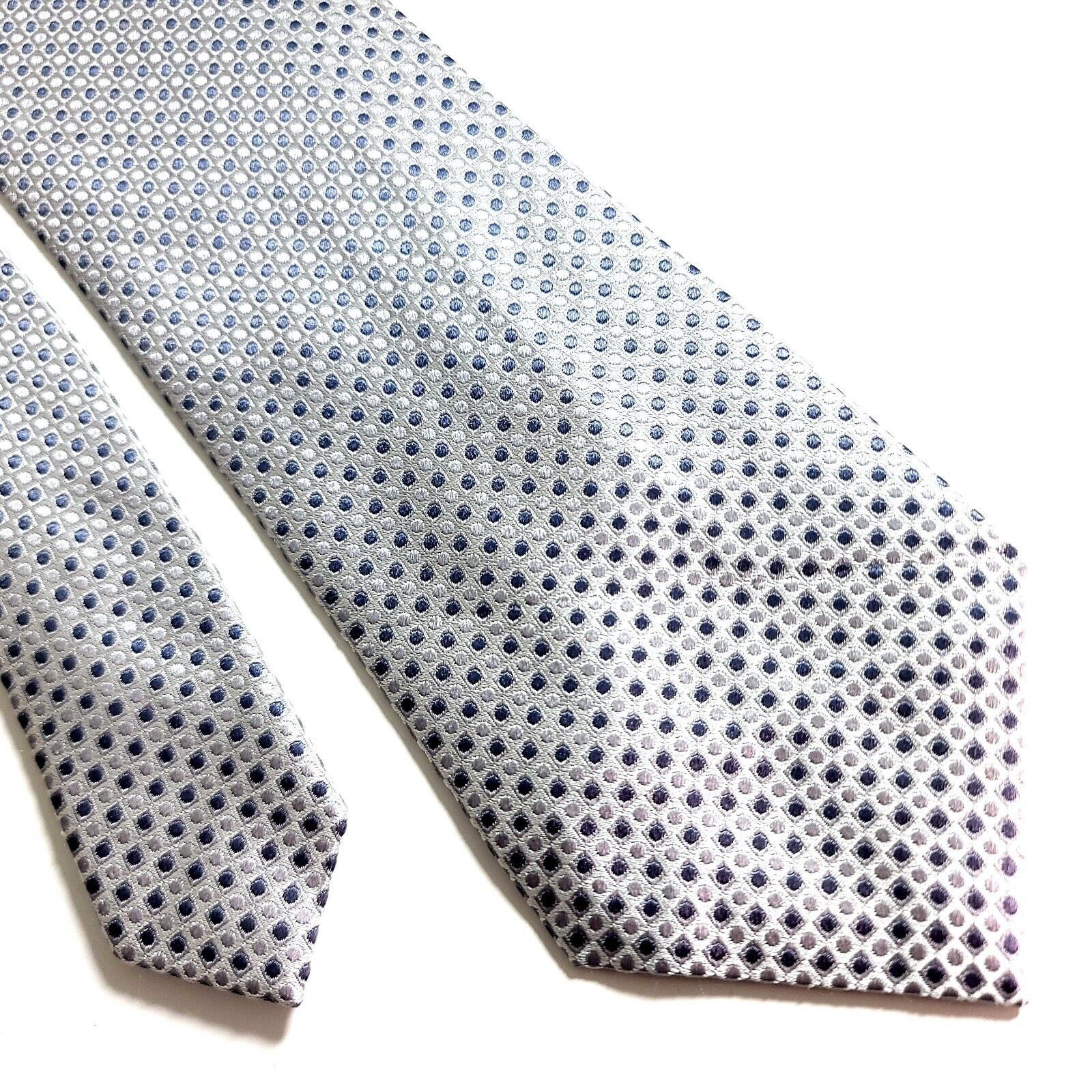 Designer Geoffrey Beene Silver White Gray Blue Geometric Woven Silk T Size ONE SIZE - 1 Thumbnail
