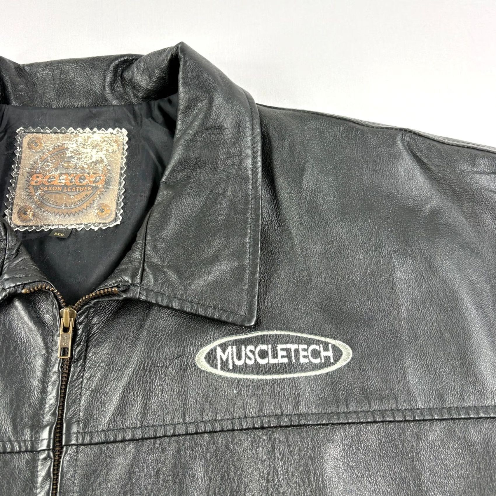 Vintage VINTAGE Saxon Motorcycle Jacket Mens 3XL Black Full Zip Embroidered Leather Jacket Size US XXL / EU 58 / 5 - 3 Thumbnail