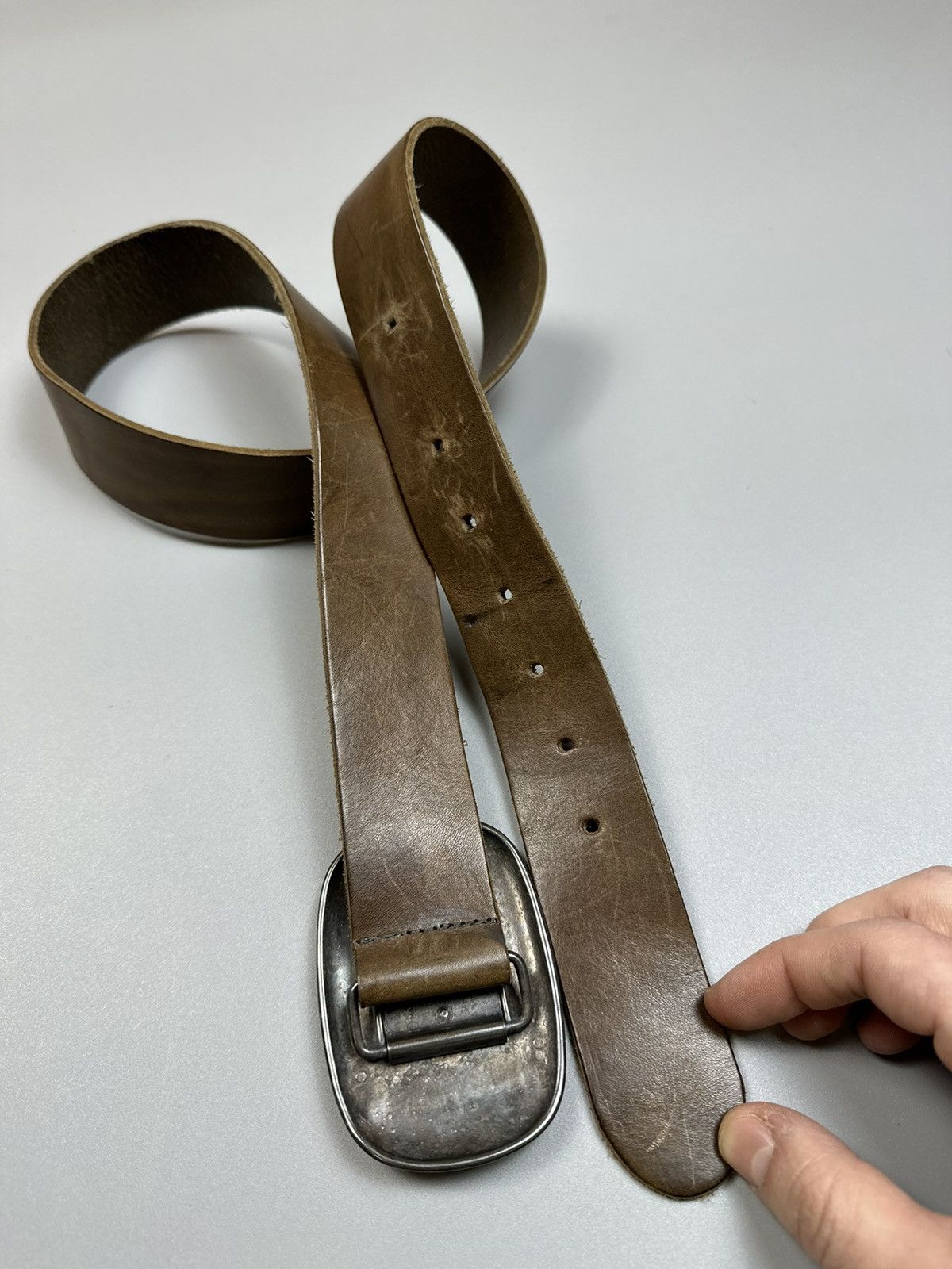 Leather × Vintage Vintage Leather Brown Belt with Big Steal buckle Hallhuber Size ONE SIZE - 3 Thumbnail