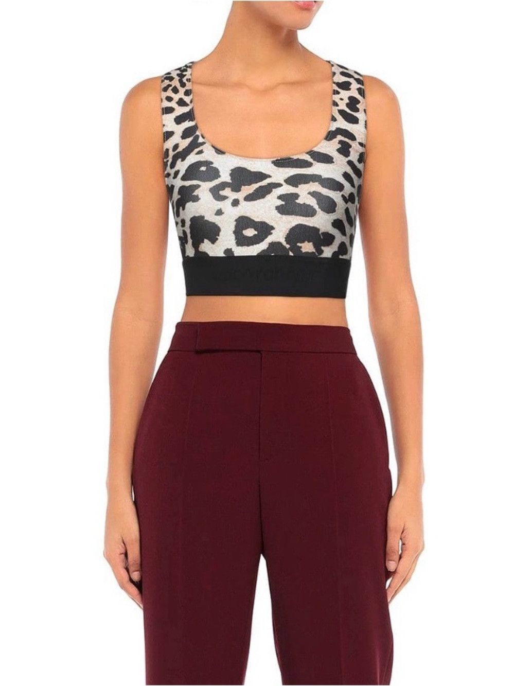 Paco Rabanne Leopard-Print Racerback Sports Bra in Beige and Black Size XL / US 12-14 / IT 48-50 - 2 Thumbnail