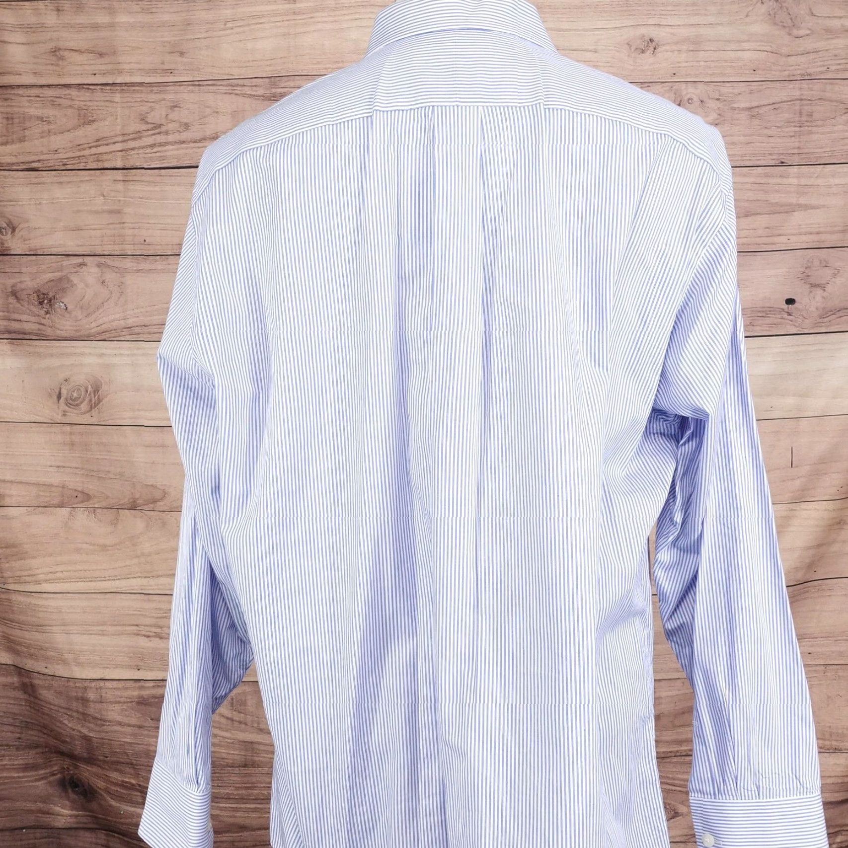 Michael Kors Michael Kors Dress Shirt Mens XL 17.5 34/35 Blue Stripe Cotton Regular Fit Size 46R - 4 Thumbnail