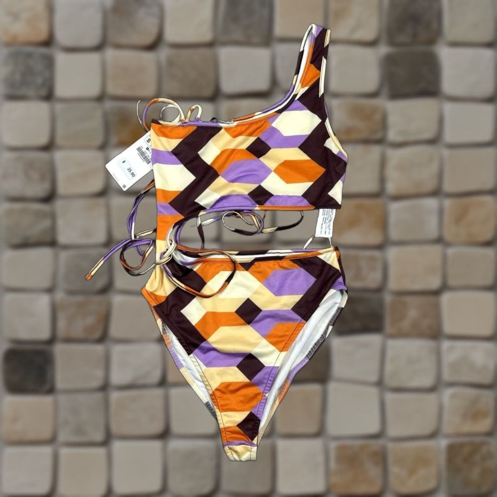 Zara Zara Swimsuit Womens S Bikini Geometric Multicolor 2 Piece Beach Colorful Tropical New Size ONE SIZE - 1 Thumbnail
