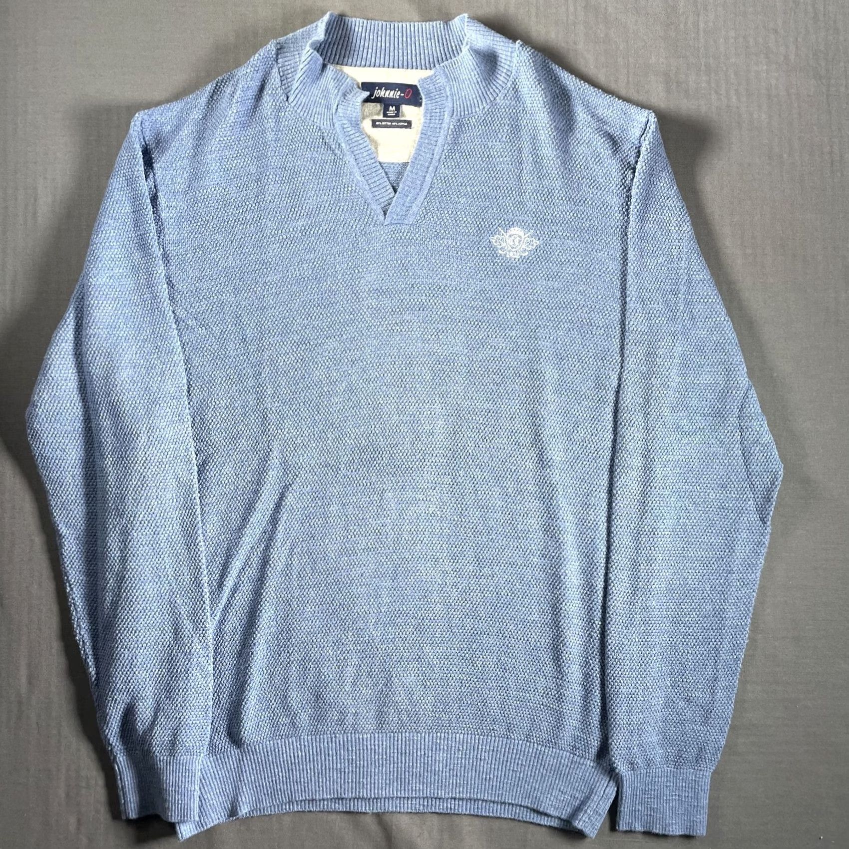 johnnie-O VINTAGE Johnnie-O Sweater Mens Medium Blue Textured Pullover Golf Crest Knit Wool blend Size US M / EU 48-50 / 2 - 4 Thumbnail
