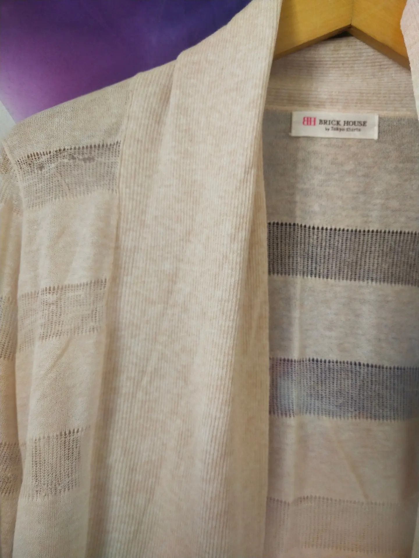 Japanese Brand Brick House Tokyo Sheer Striped Open Front Cardigan Size L / US 10 / IT 46 - 2 Thumbnail