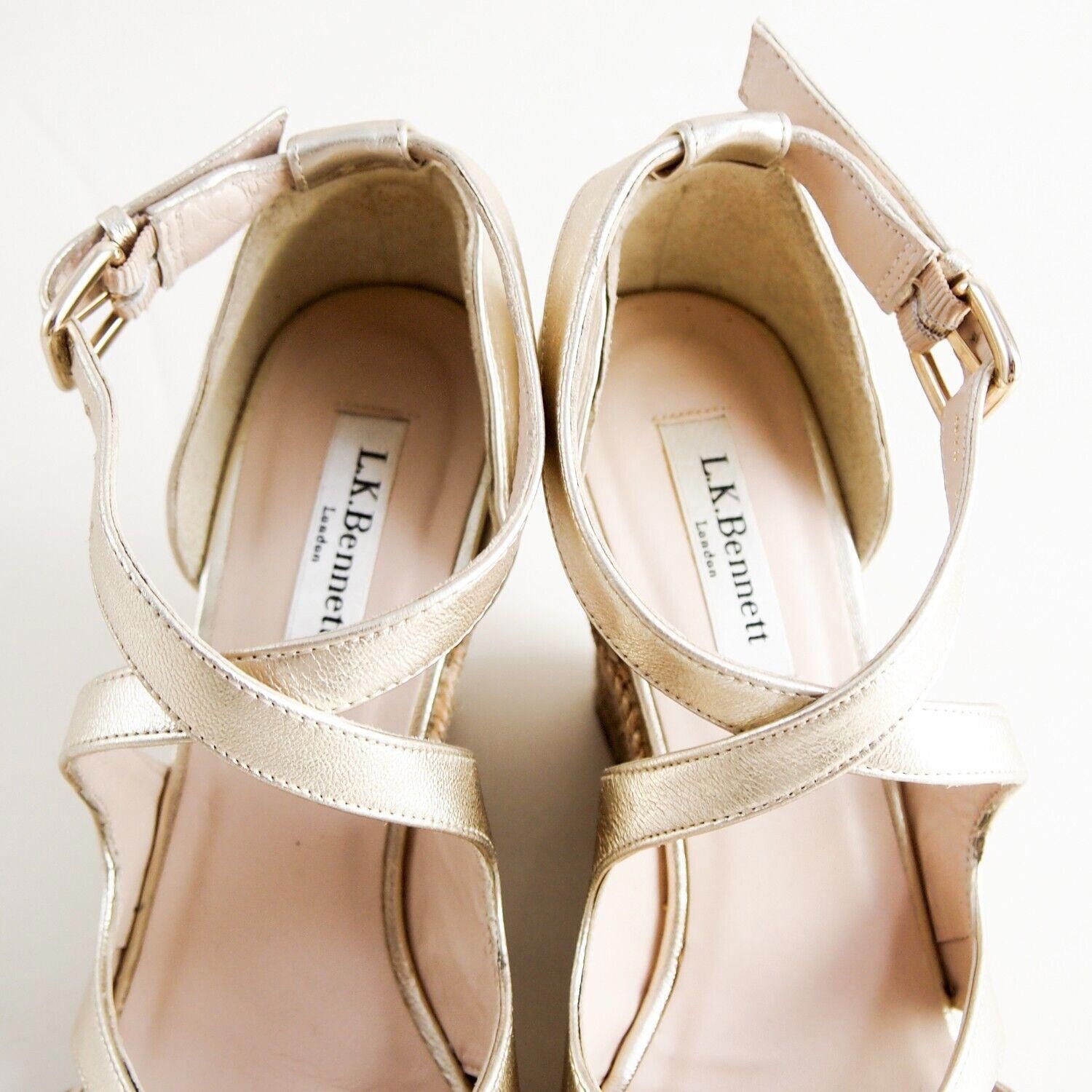Designer L K Bennett Strappy Wedge Sandals Gold Womens US 8 EU 38 Size US 8 / IT 38 - 4 Thumbnail
