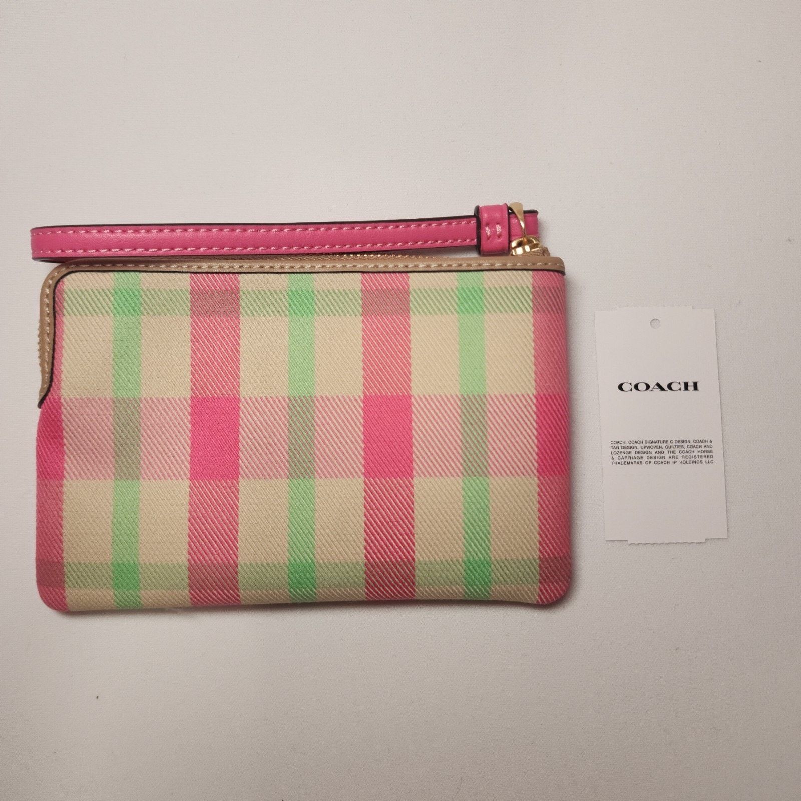 Coach NWT Coach CBP18 Corner Zip Wristlet Plaid IM/Pink Multi Gold Size ONE SIZE - 2 Thumbnail