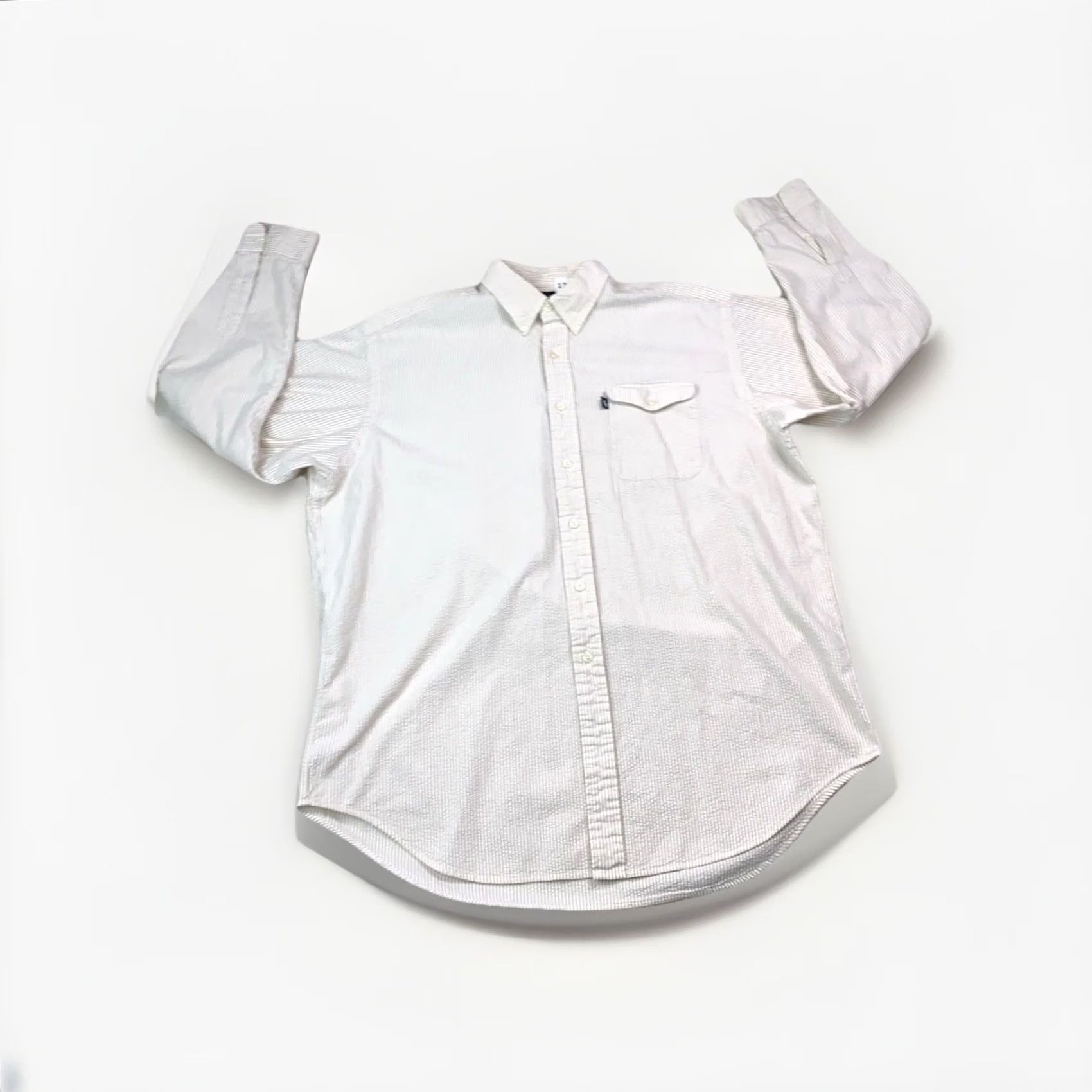 Ralph Lauren VINTAGE Ralph Lauren Creek Button-Down Logo Tag Pocket Front Textured Shirt XL Mens Beige White 90s Button-Up Striped Long Sleeve Cotton Size US XL / EU 56 / 4 - 4 Thumbnail