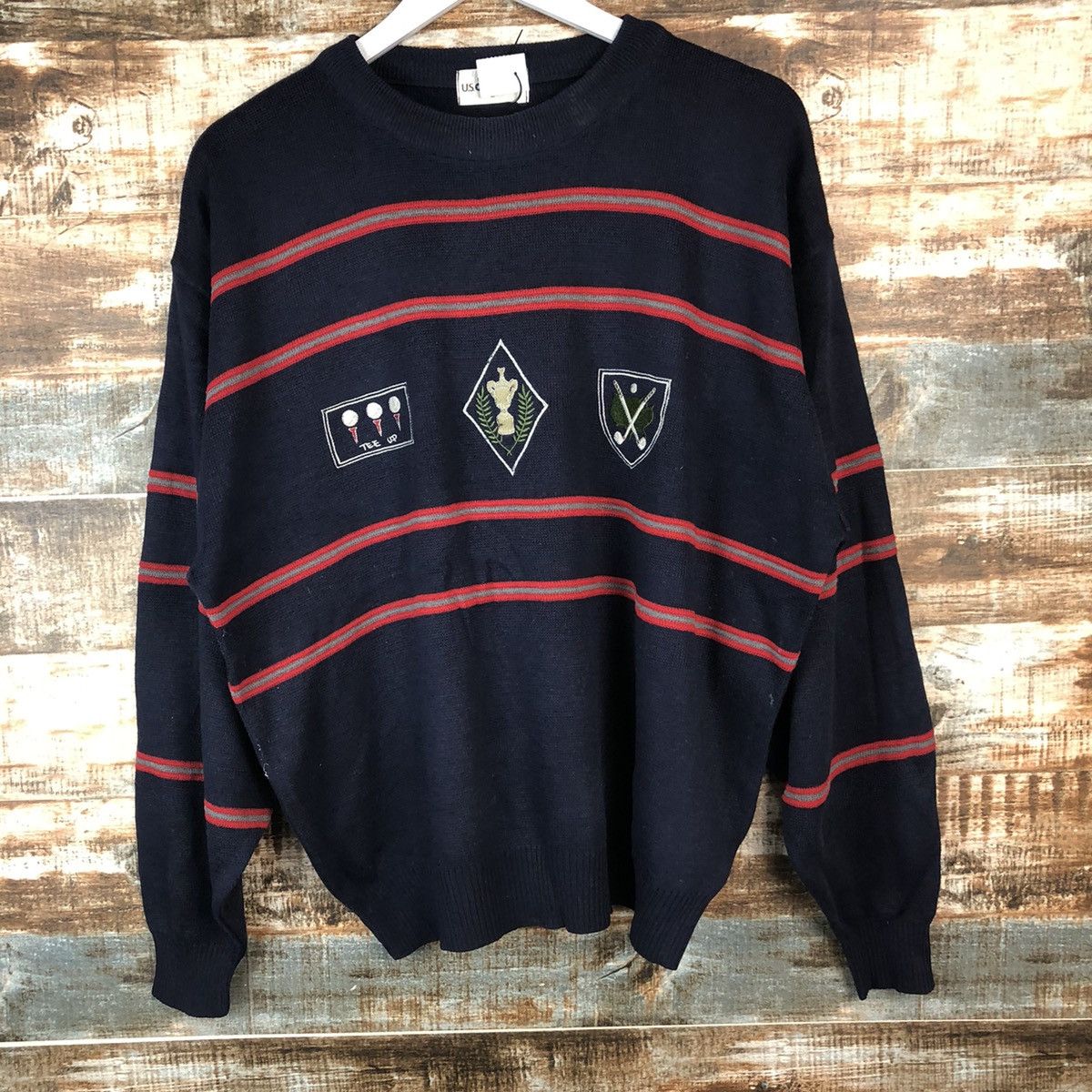 Homespun Knitwear × Japanese Brand US Pengolf Dark Blue Stripe Knitwear #A2061 Size US L / EU 52-54 / 3 - 3 Thumbnail