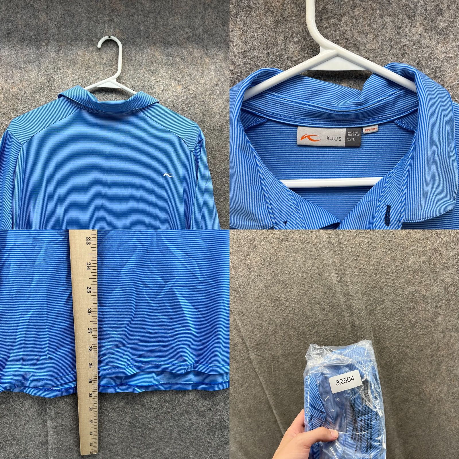 KJUS Kjus Polo Shirt Mens Large Blue Striped Knit UPF 50 Golf Preppy Pattern Button Collar Short Sleeve Vintage: No Deg 0 Size 42R - 8 Thumbnail