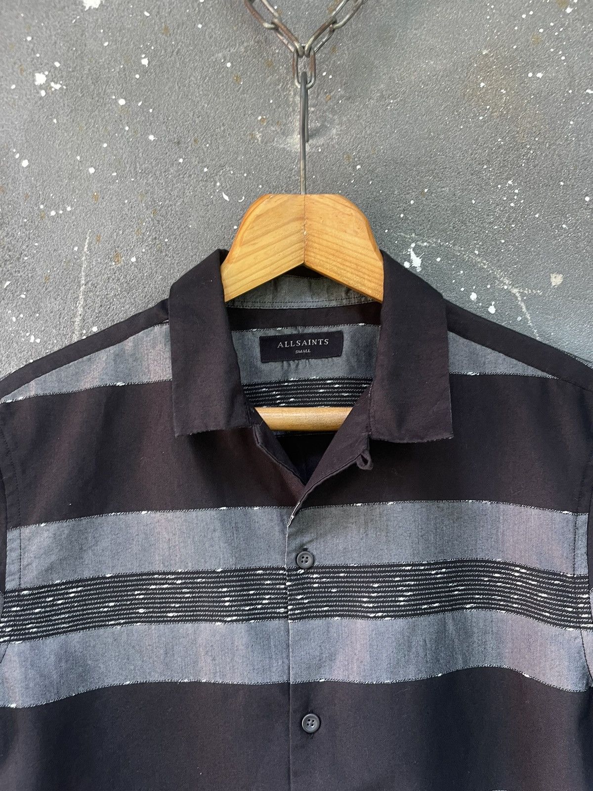 Allsaints AllSaints Gabon Grey Black Stripe SS Shirt Up Short Sleeve Size US S / EU 44-46 / 1 - 5 Thumbnail