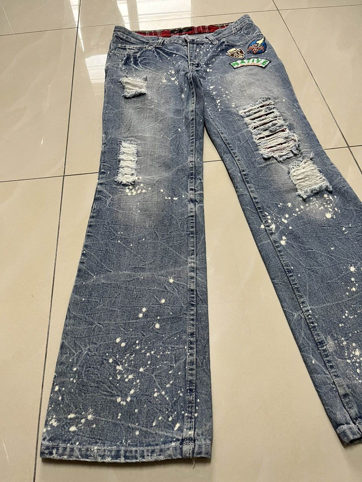 Japanese Brand Zerosail thrashed Punk distressed paint splatter jean F1 Size US 31 - 6 Thumbnail