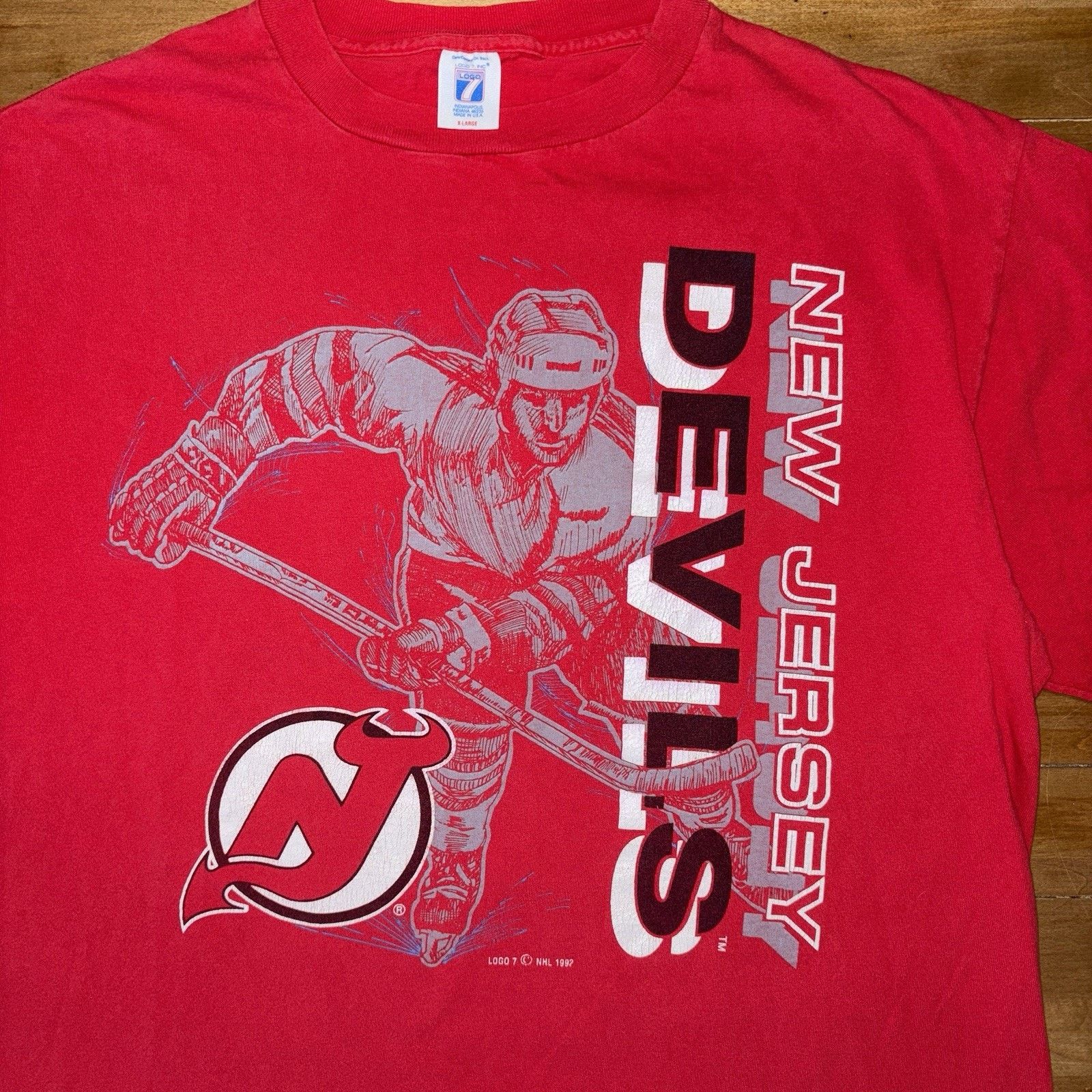 Logo 7 × Vintage Vintage New Jersey Devils logo NHL Hockey logo 7 T-Shirt 90s Size US XL / EU 56 / 4 - 2 Thumbnail
