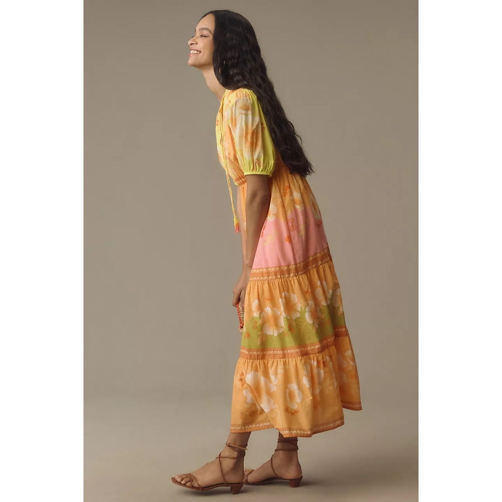 Anthropologie × Farm Rio NWT Short-Sleeve Tiered Midi Dress $238 XXS Yellow Size XXS / US 00 / IT 34 - 3 Thumbnail