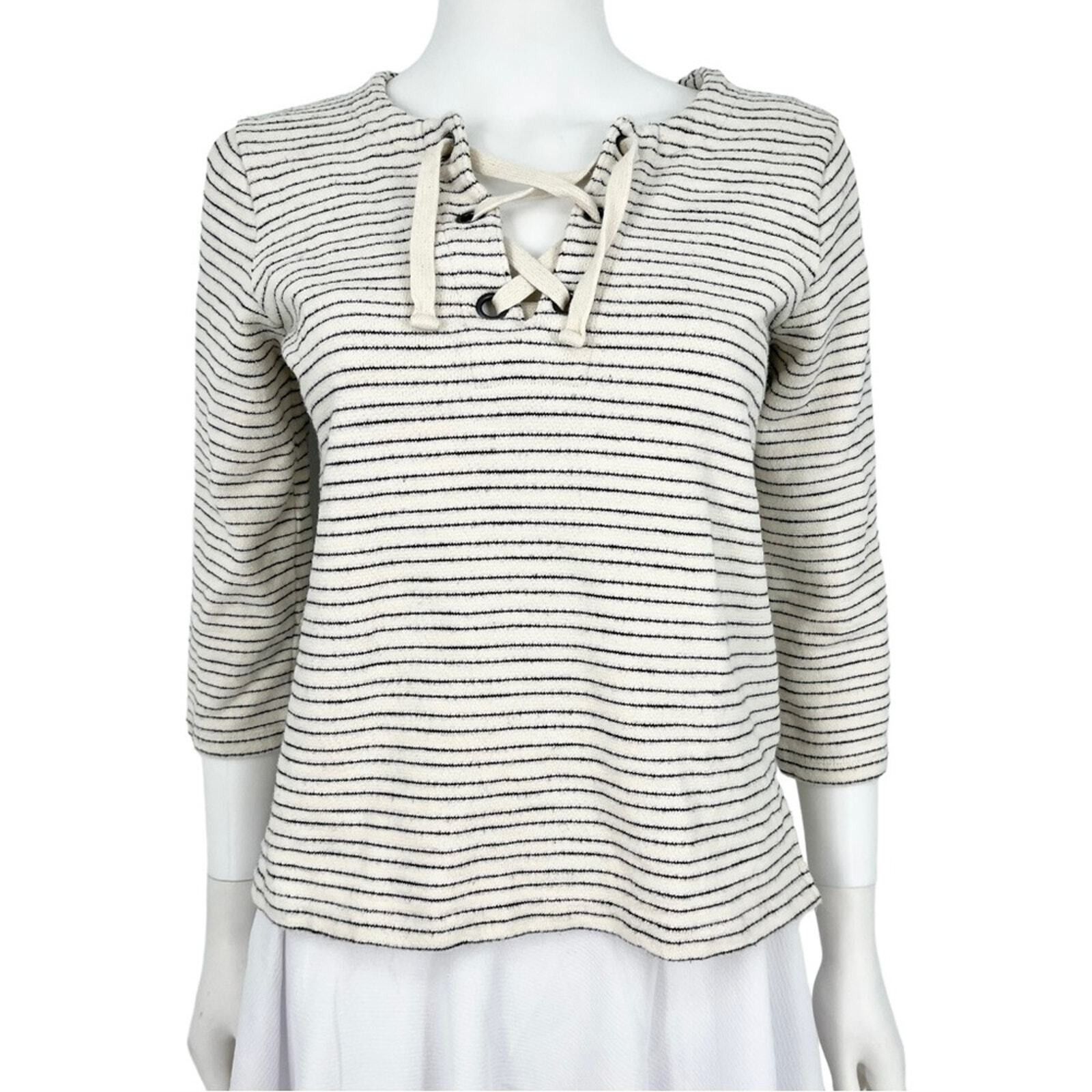 Madewell Madewell Size XS White & Blue Striped 3/4 Sleeve Laced Front Size XS / US 0-2 / IT 36-38 - 1 Thumbnail