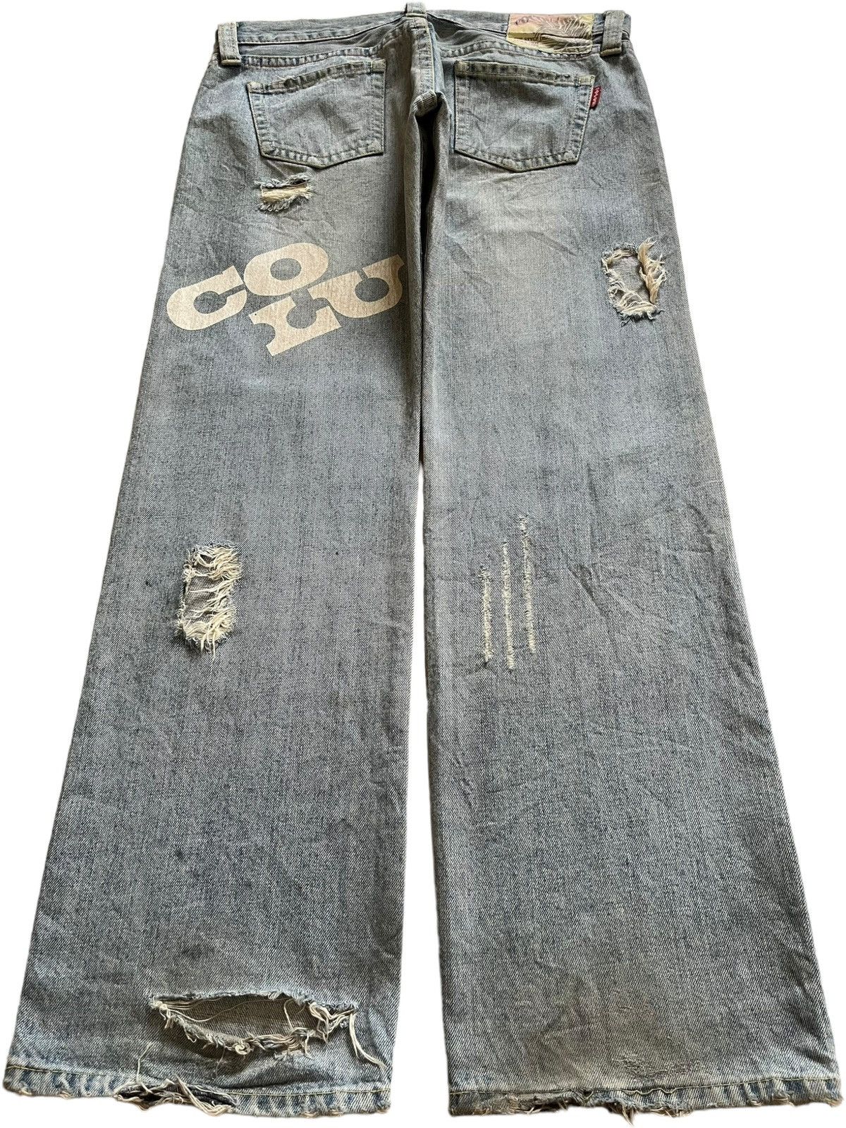 Japanese Brand Vintage Japanese CocoLulu Light Wash Rip Printed Baggy Jeans Size US 35 - 2 Thumbnail