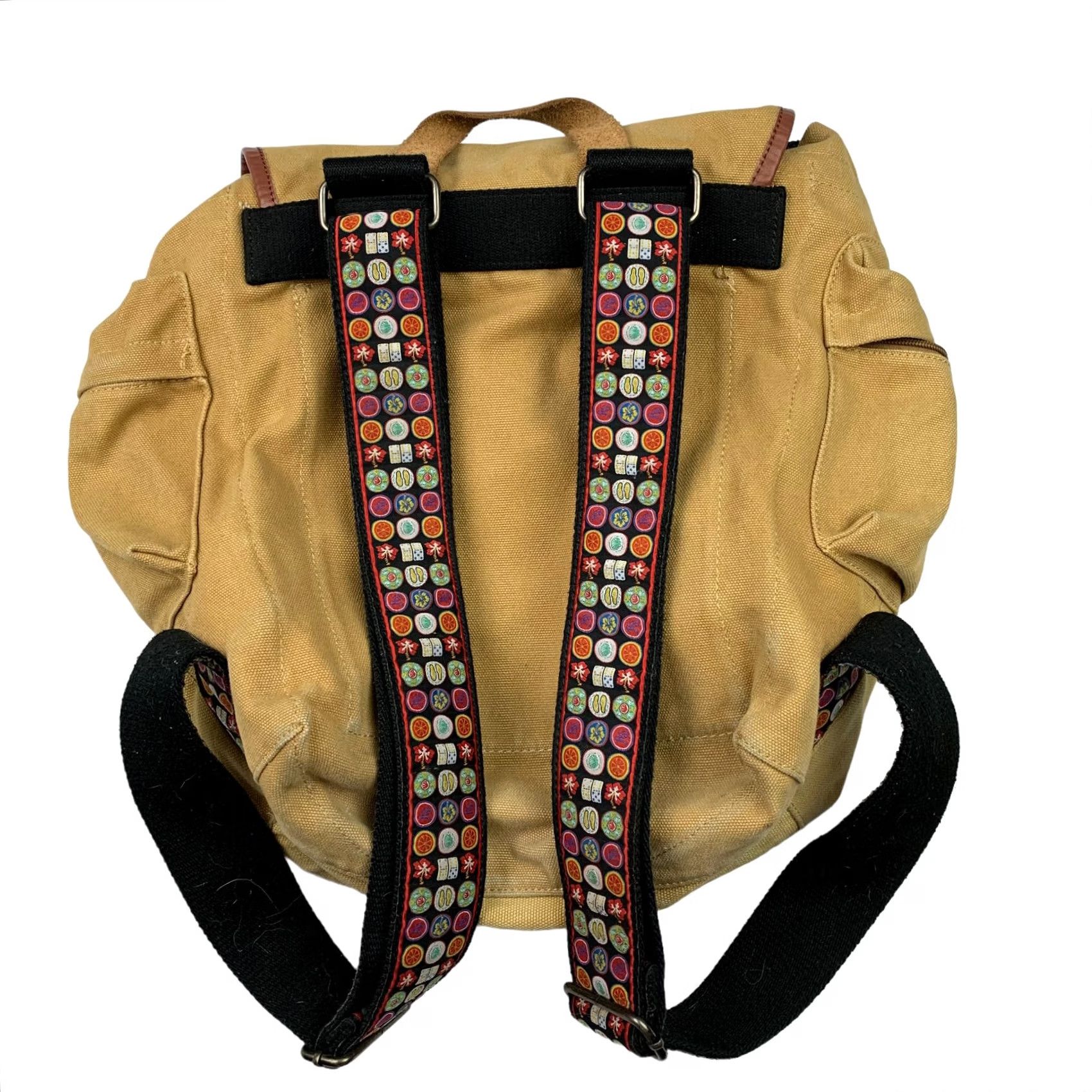 Robert Graham Robert Graham Backpack/Book Bag Beige/Tan Canvas Leather Trim Drawstring Adult Medium Mens Size ONE SIZE - 2 Thumbnail