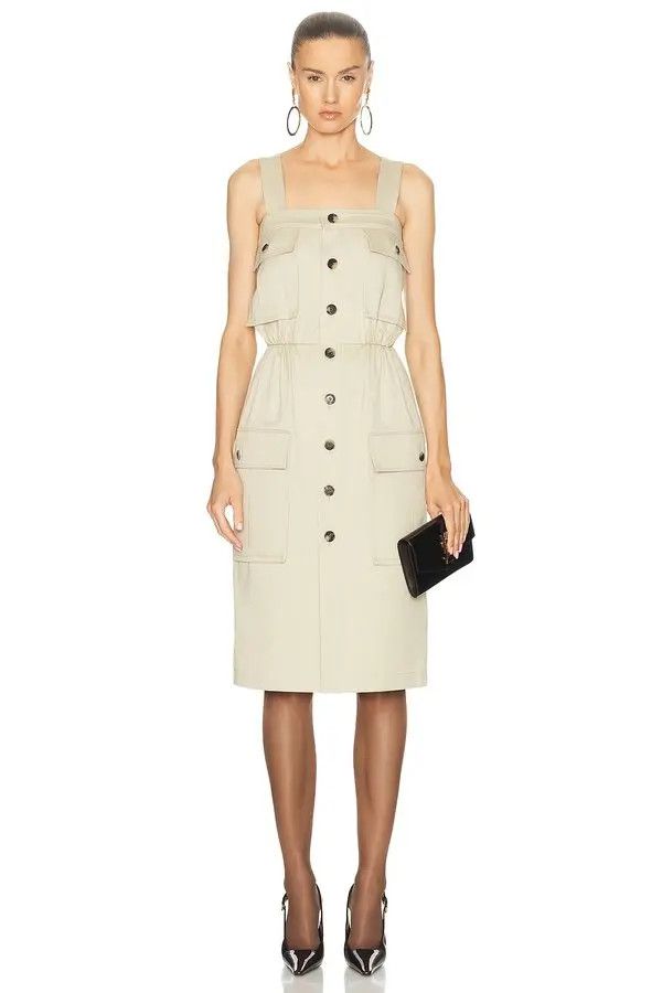 Saint Laurent Paris o1bcso1str1125 Saharienne Dress In Cotton in Light Beige Size M / US 6-8 / IT 42-44 - 1 Thumbnail