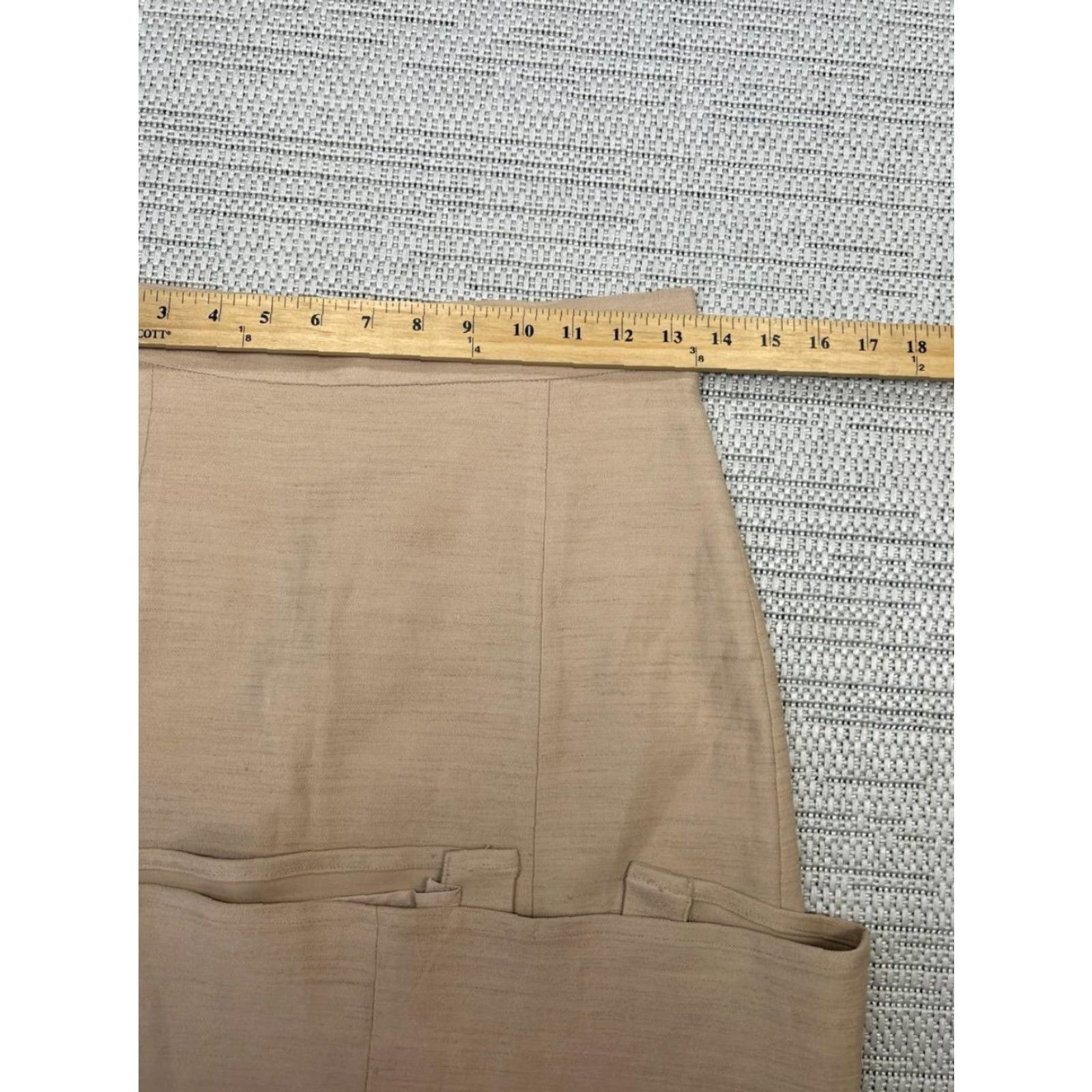 Vintage Sezane Pencil Skirt Womens 36 Beige Linen Stretch Front Slit Back Zip Formal Size 25" / US 0 / IT 36 - 5 Thumbnail
