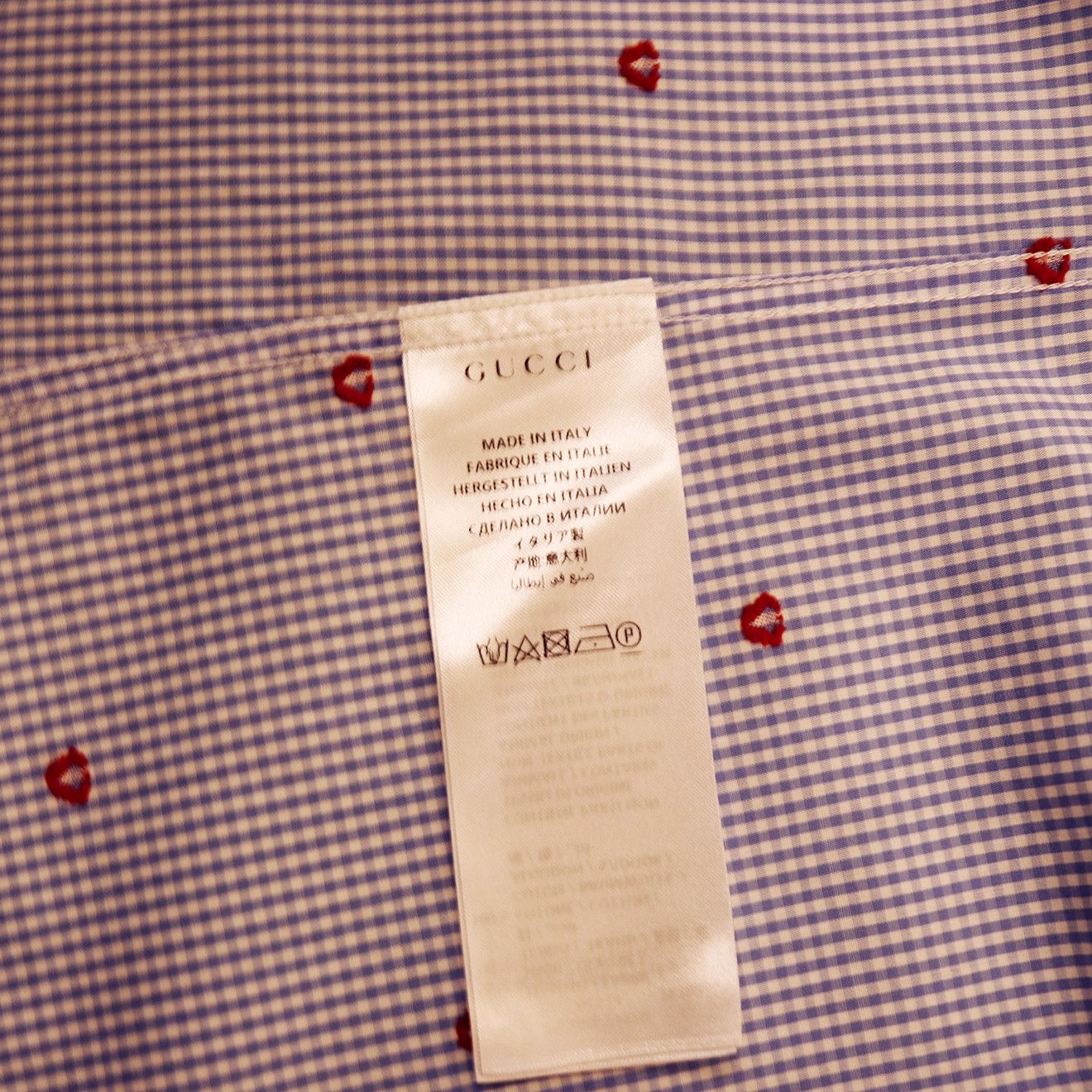 Gucci Gucci Blue Gingham Cotton Shirt with Red Heart Embroidery Size US M / EU 48-50 / 2 - 6 Thumbnail