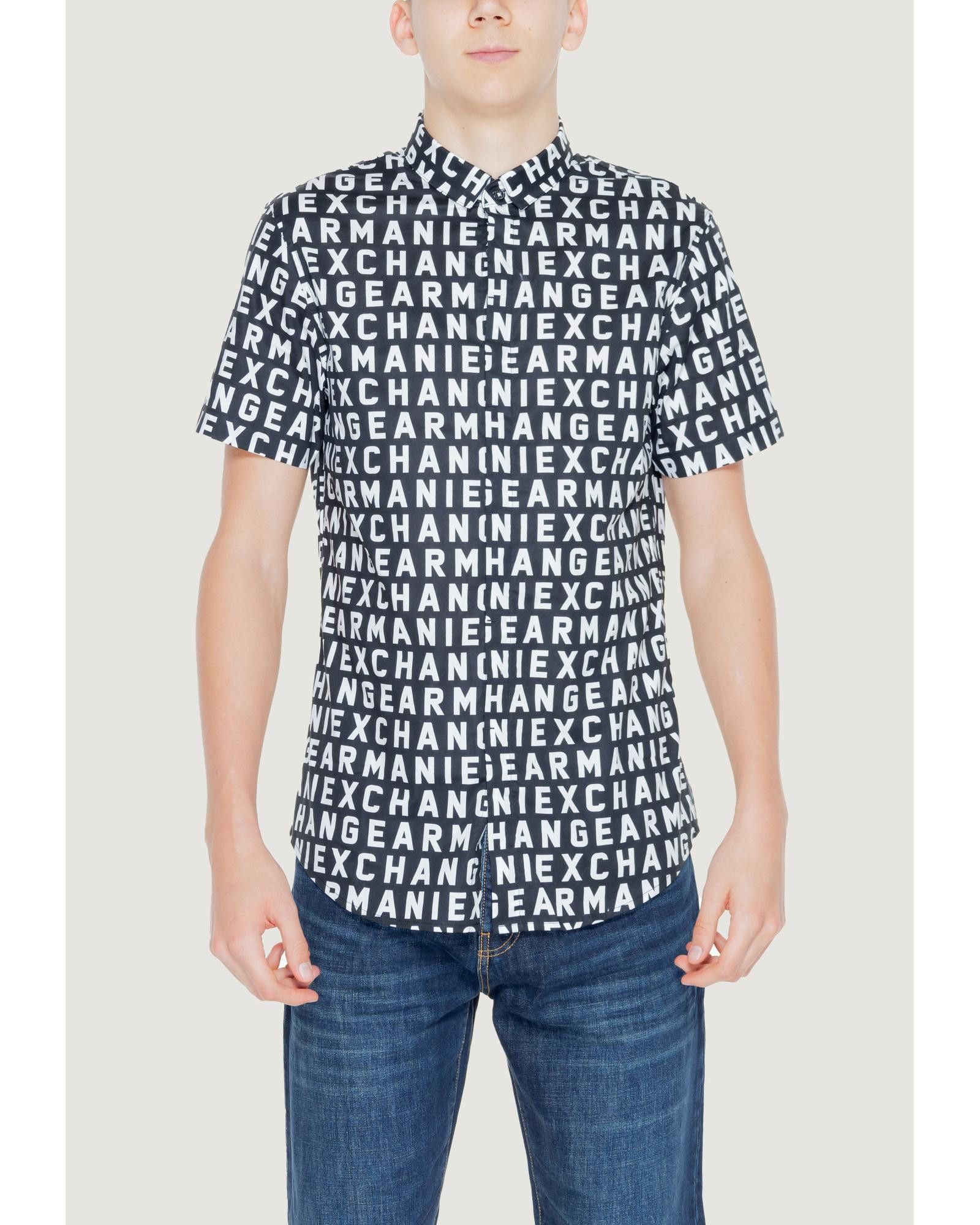 image of Armani Exchange Printed Short Sleeve Shirt In in Black, Men's (Size 2XL)