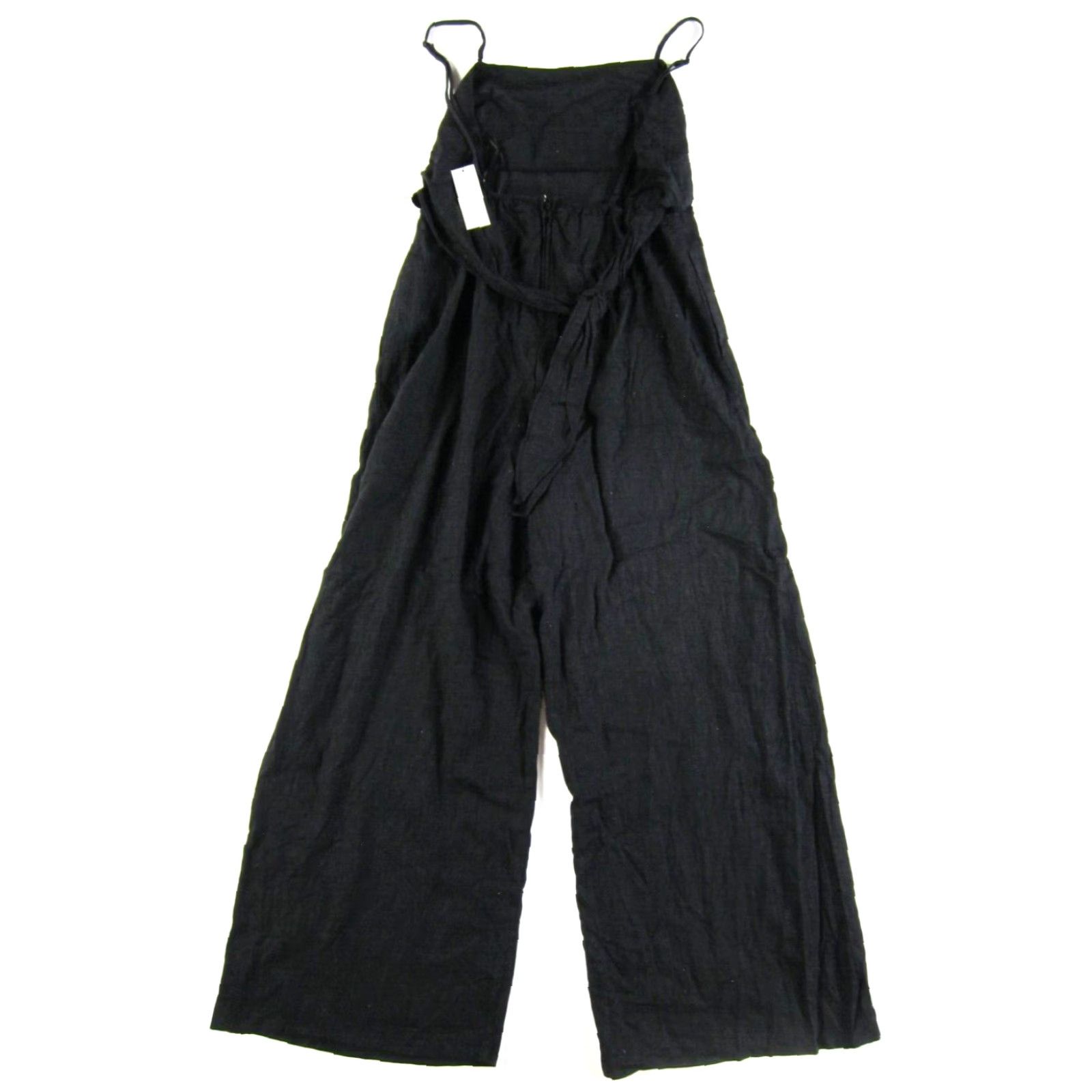 Vintage Francesca's Jumpsuit Romper Womens One-Piece Linen Black Pocket Wide Leg Sleeveless Square Neck Zipper L Medium NWT Size 36" / US 14 / IT 50 - 2 Thumbnail