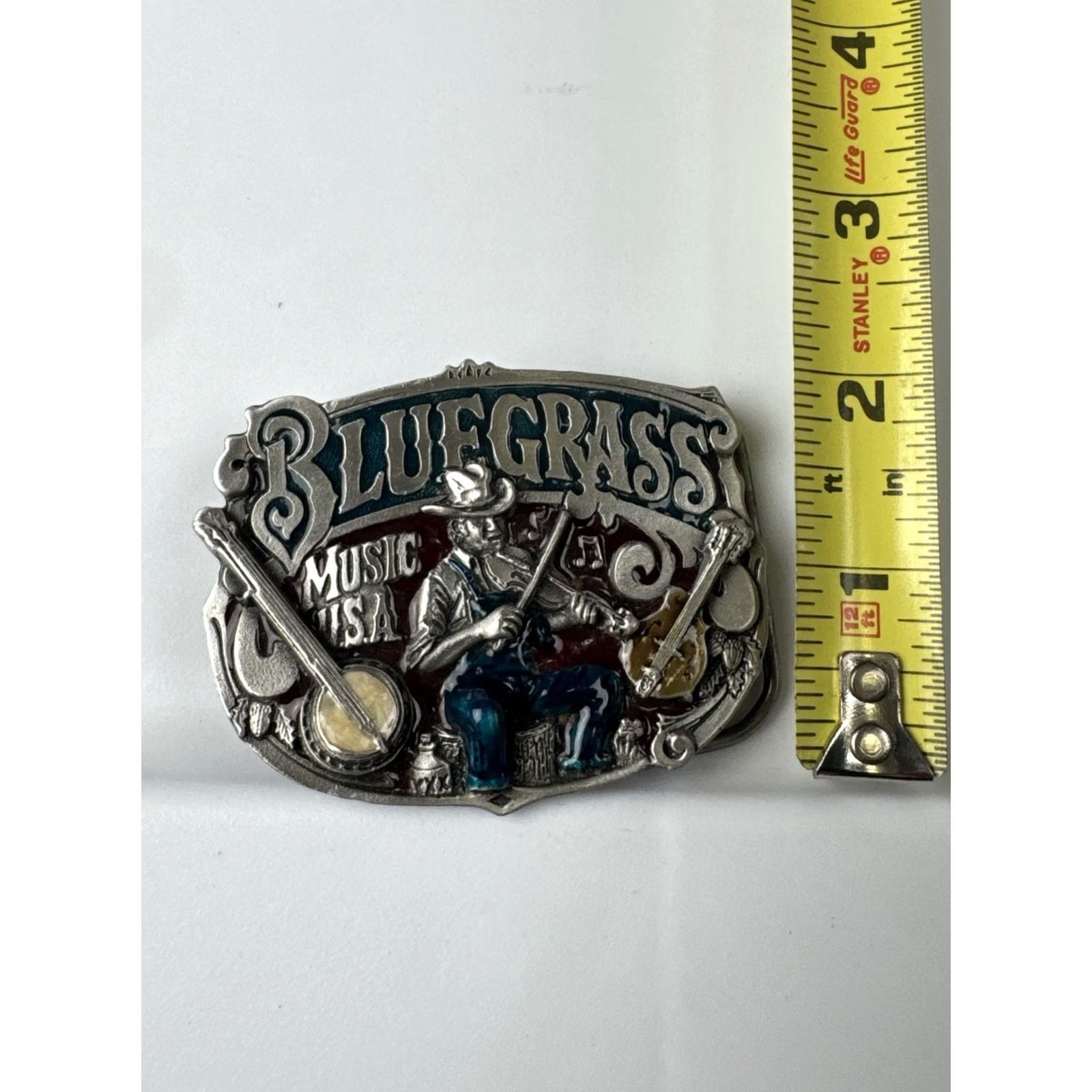 Vintage VINTAGE 1982 Bluegrass Music USA Belt Buckle Banjo Fiddle Pewter Enamel Size ONE SIZE - 6 Thumbnail