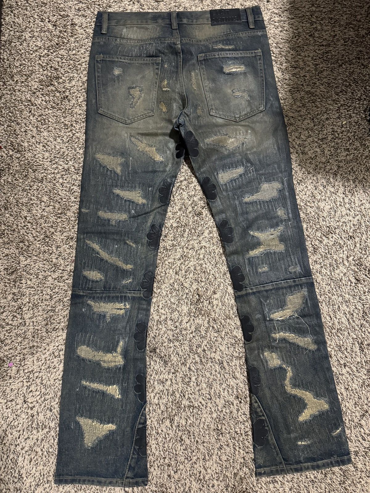 LOSTSHDWS LOST SHDWS Dstroy Waxed Sun Logo Denim "Black Indigo" Size US 30 / EU 46 - 2 Thumbnail