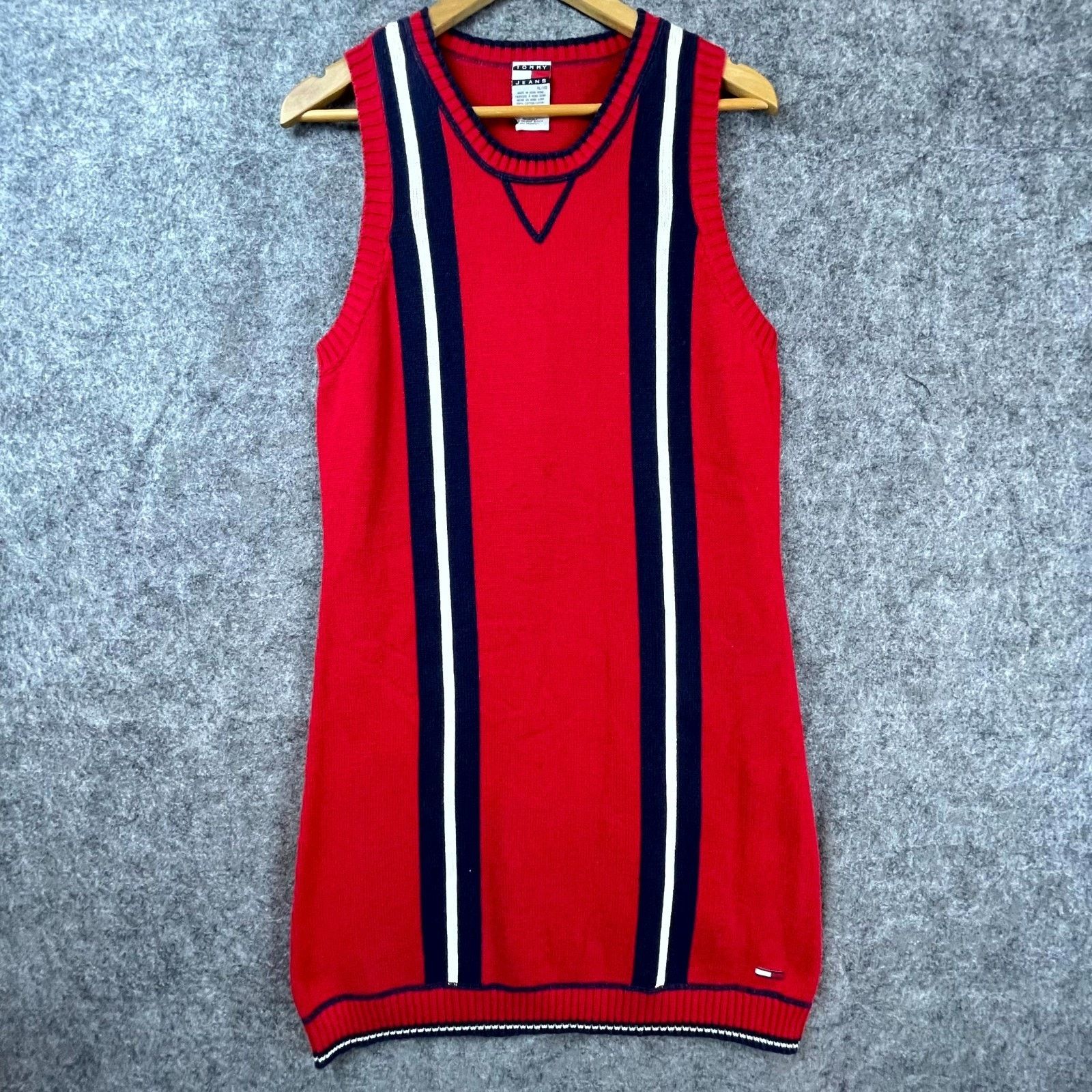 Tommy Hilfiger Vintage Tommy Hilfiger Sweater Dress XL Red Navy Knit Preppy Size XL / US 12-14 / IT 48-50 - 1 Thumbnail