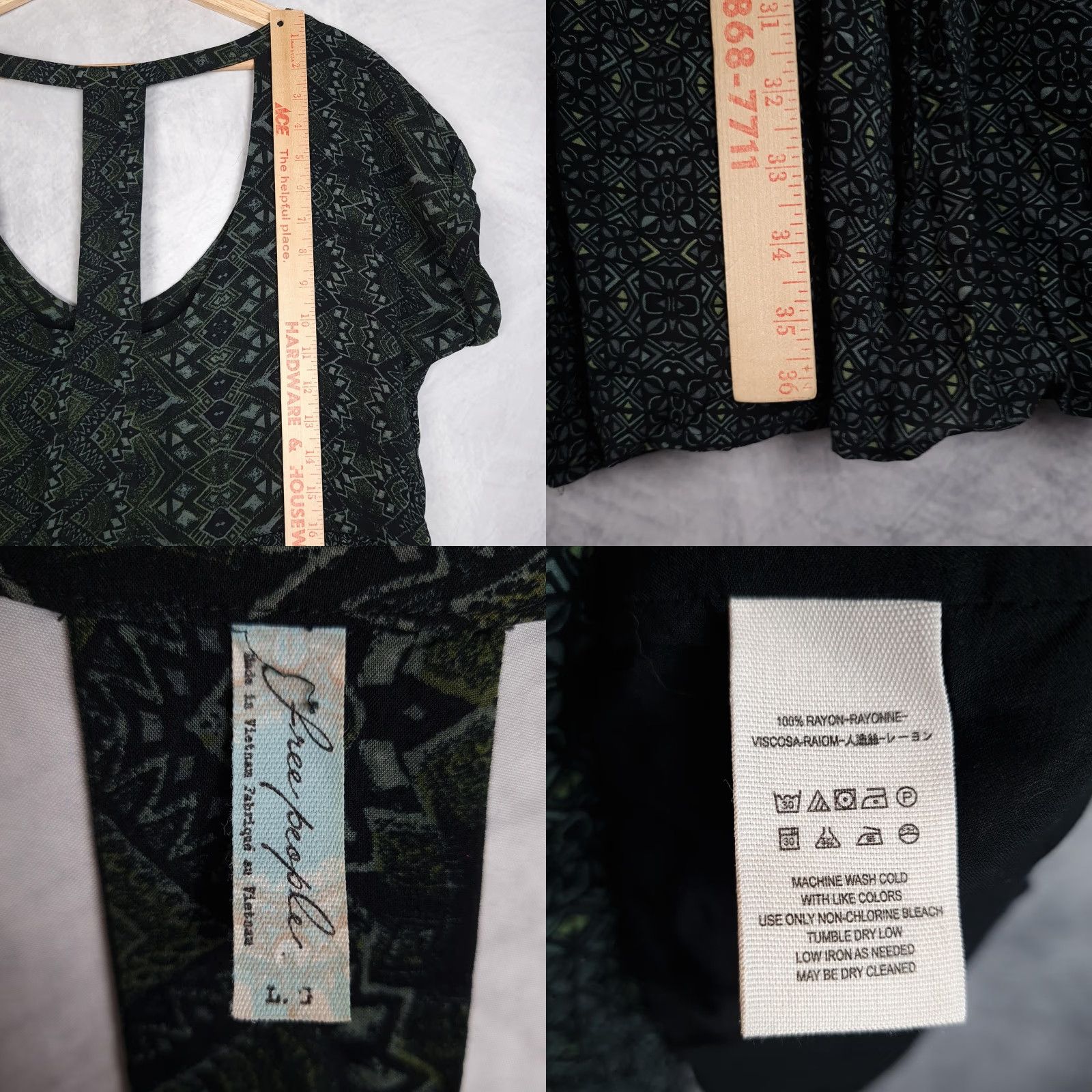 Free People Free People Dress Womens L Green Geometric Trapeze Swing Mini Scoop Back Cap Sleeve Pockets Size L / US 10 / IT 46 - 11 Thumbnail