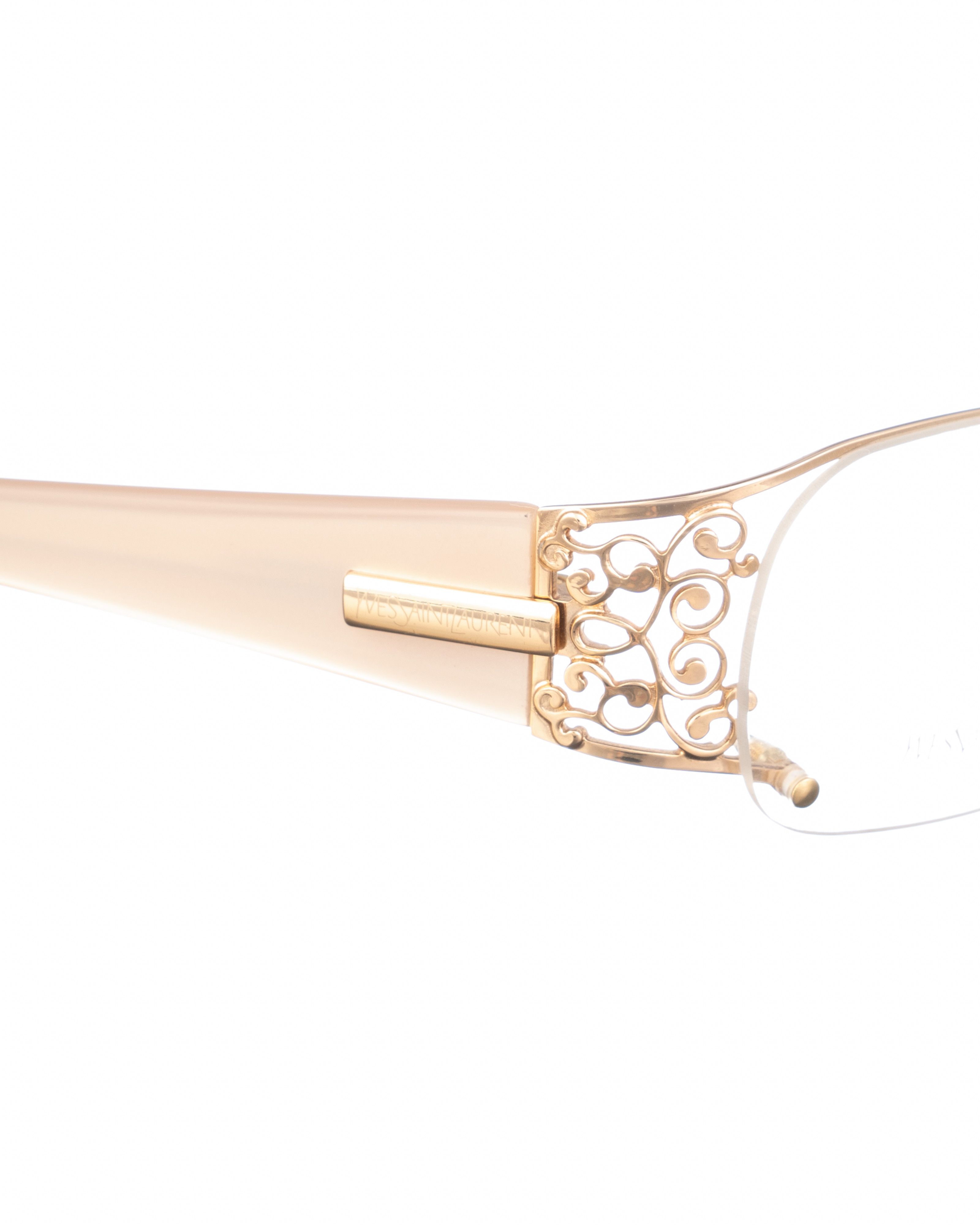 Yves Saint Laurent Yves Saint Laurent 00s Cream Glasses with Gold Details Size ONE SIZE - 1 Thumbnail