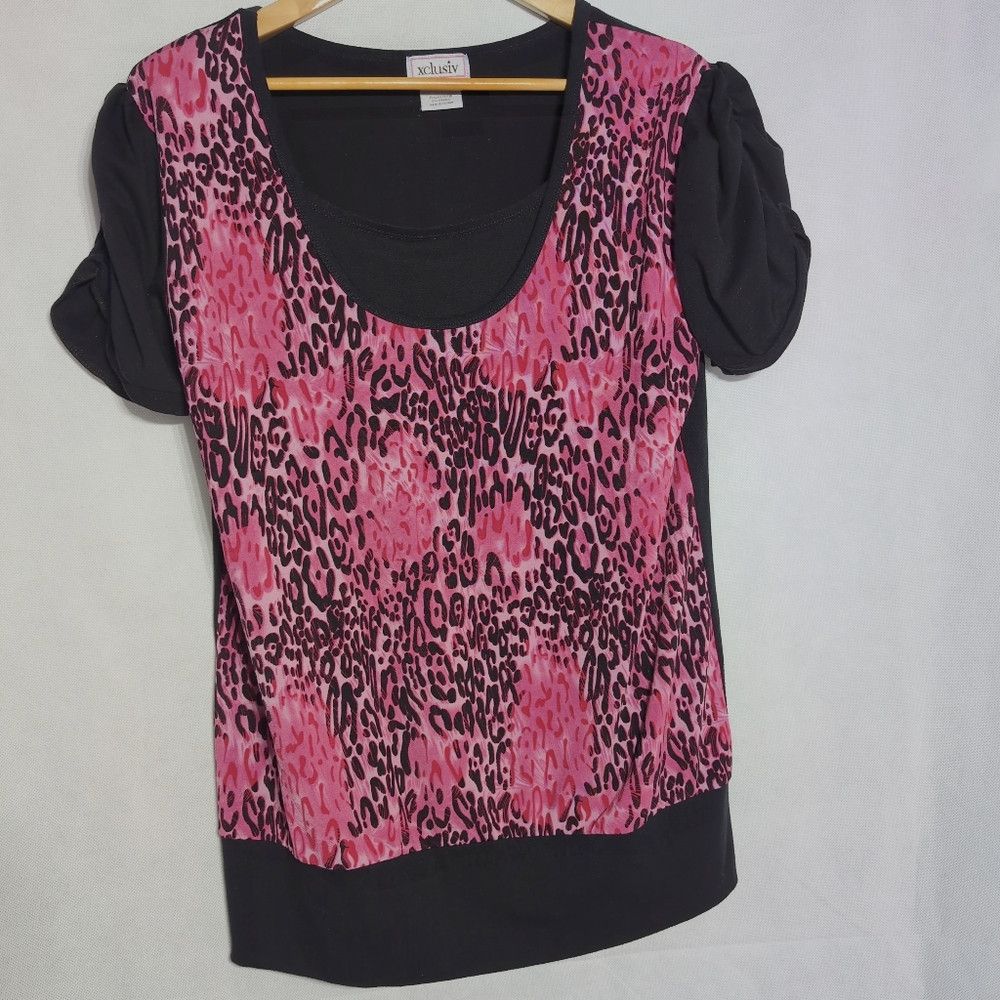 Other Vintage Xclusiv Sz XL Black and Pink Leopard Print Blouse Size XL / US 12-14 / IT 48-50 - 2 Thumbnail