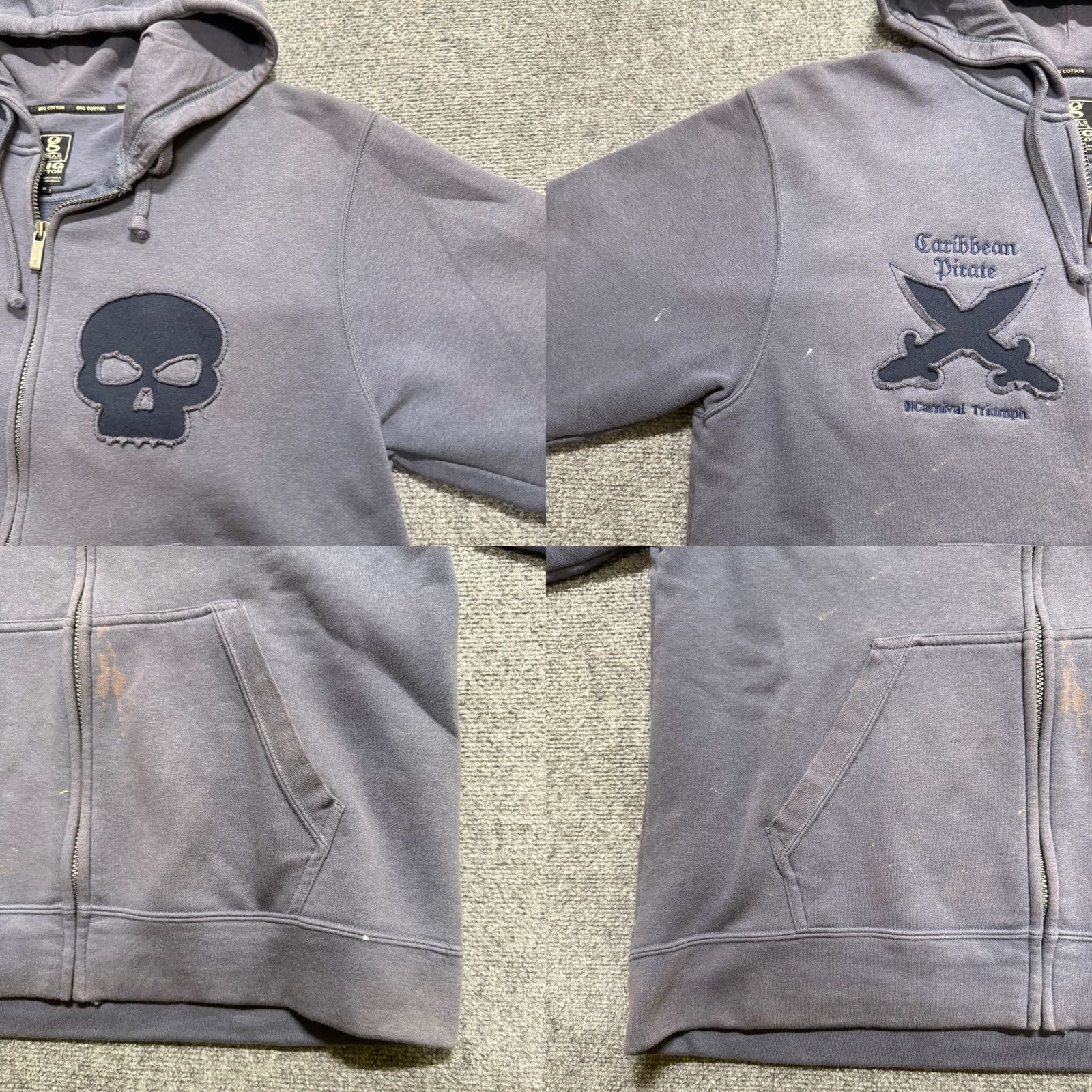 Vintage VINTAGE Pirates Carribean Jacket Men's XL Gray Fullziphooded Patched Black Cotton Blend Jacket Mens XL Gray Size US XL / EU 56 / 4 - 8 Thumbnail