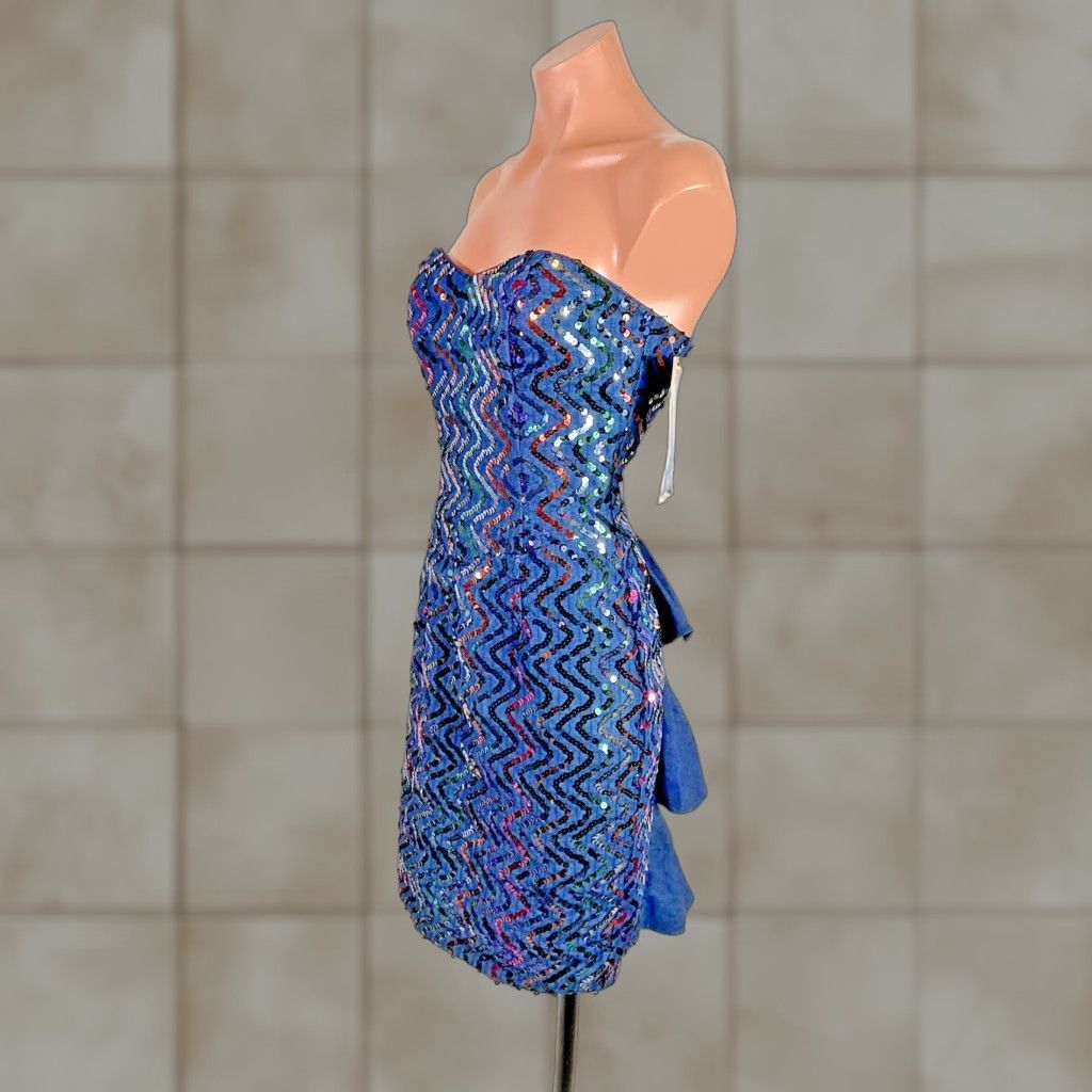 VINTAGE Jessica McClintock Denim Strapless Prom Dress - 1990s NWT Blue  Cotton Size 6 Womens